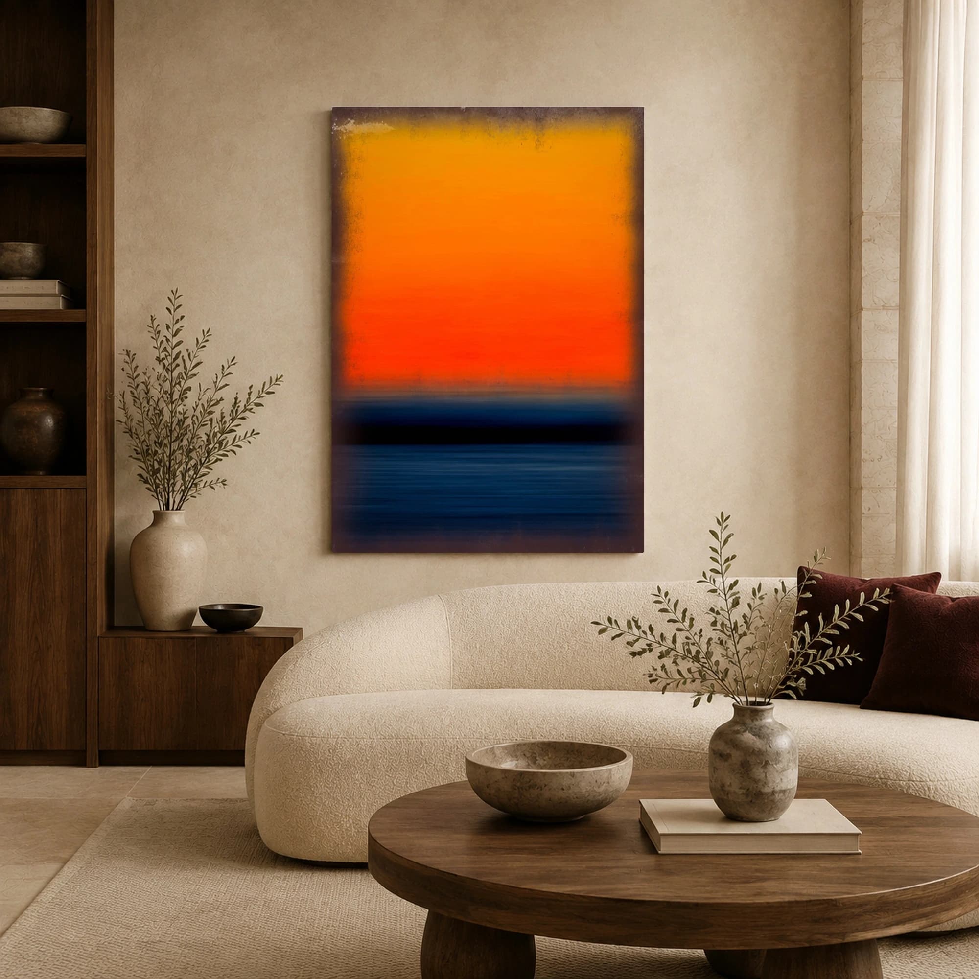 Crimson Horizon Minimalist Abstract Seascape Wall Art, view 6