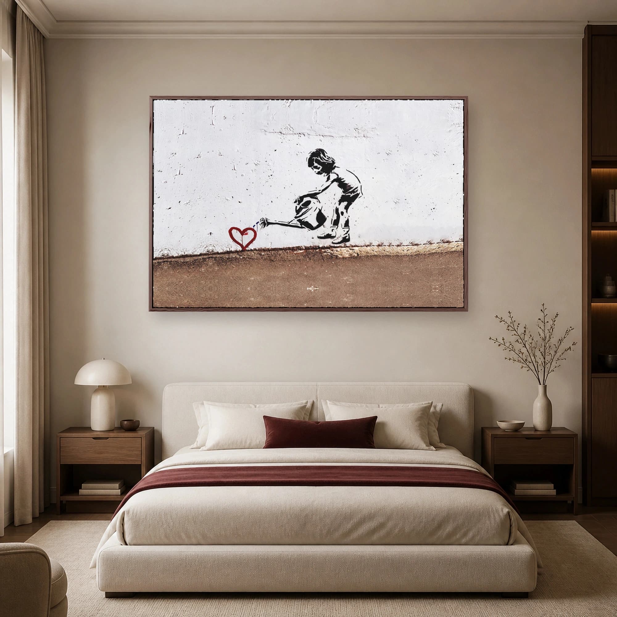 Girl Watering Heart Street Art Canvas Print, view 4