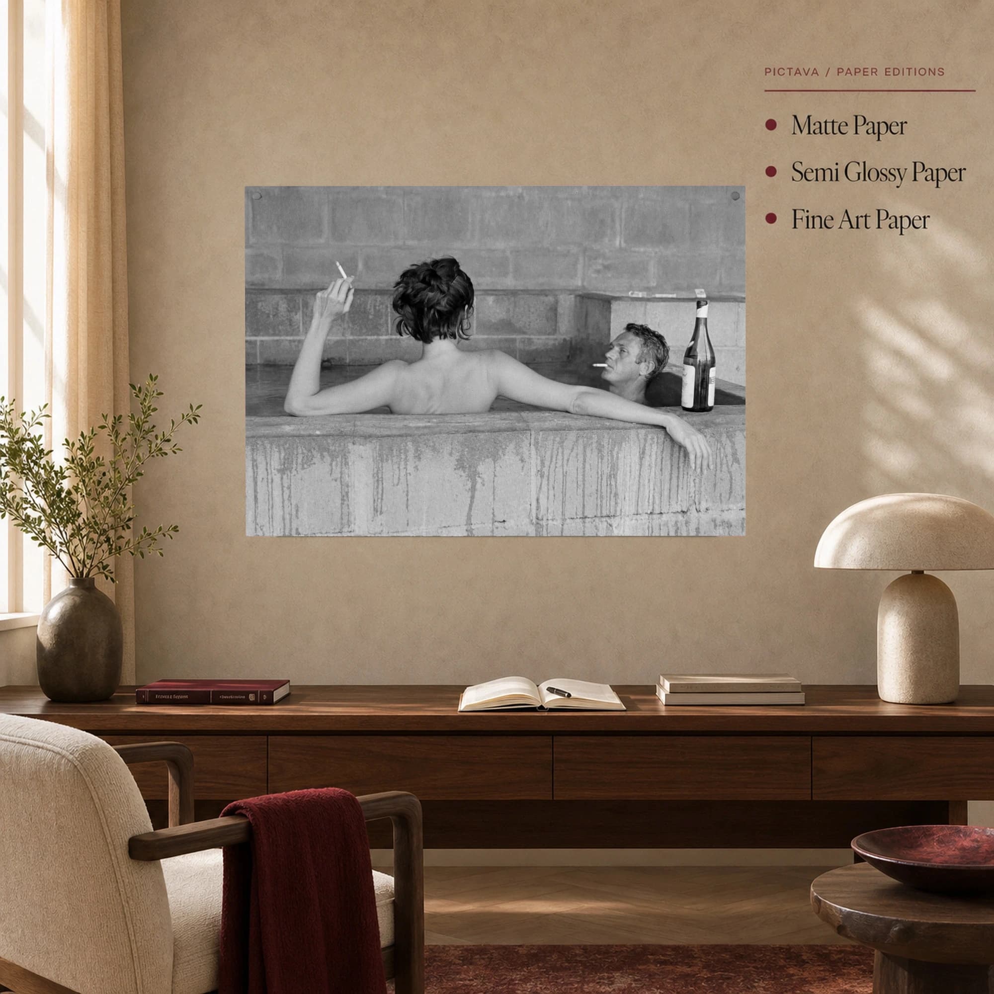 Steve McQueen & Neile Adams Vintage Hot Tub Black & White Wall Art, view 5