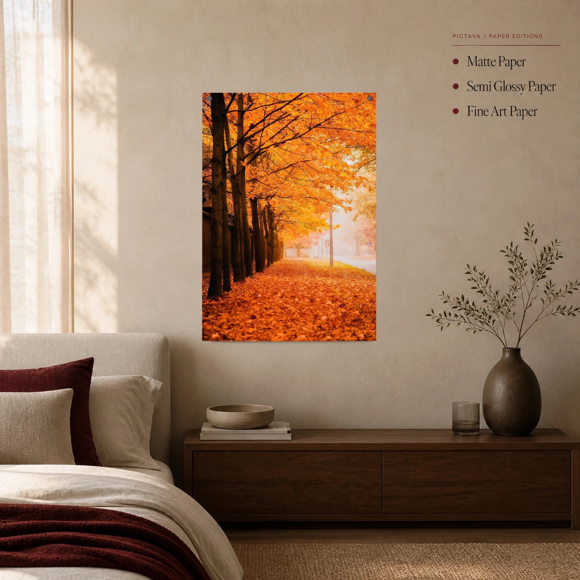 Autumn Mist Tree-Lined Avenue Canvas Print, view 4