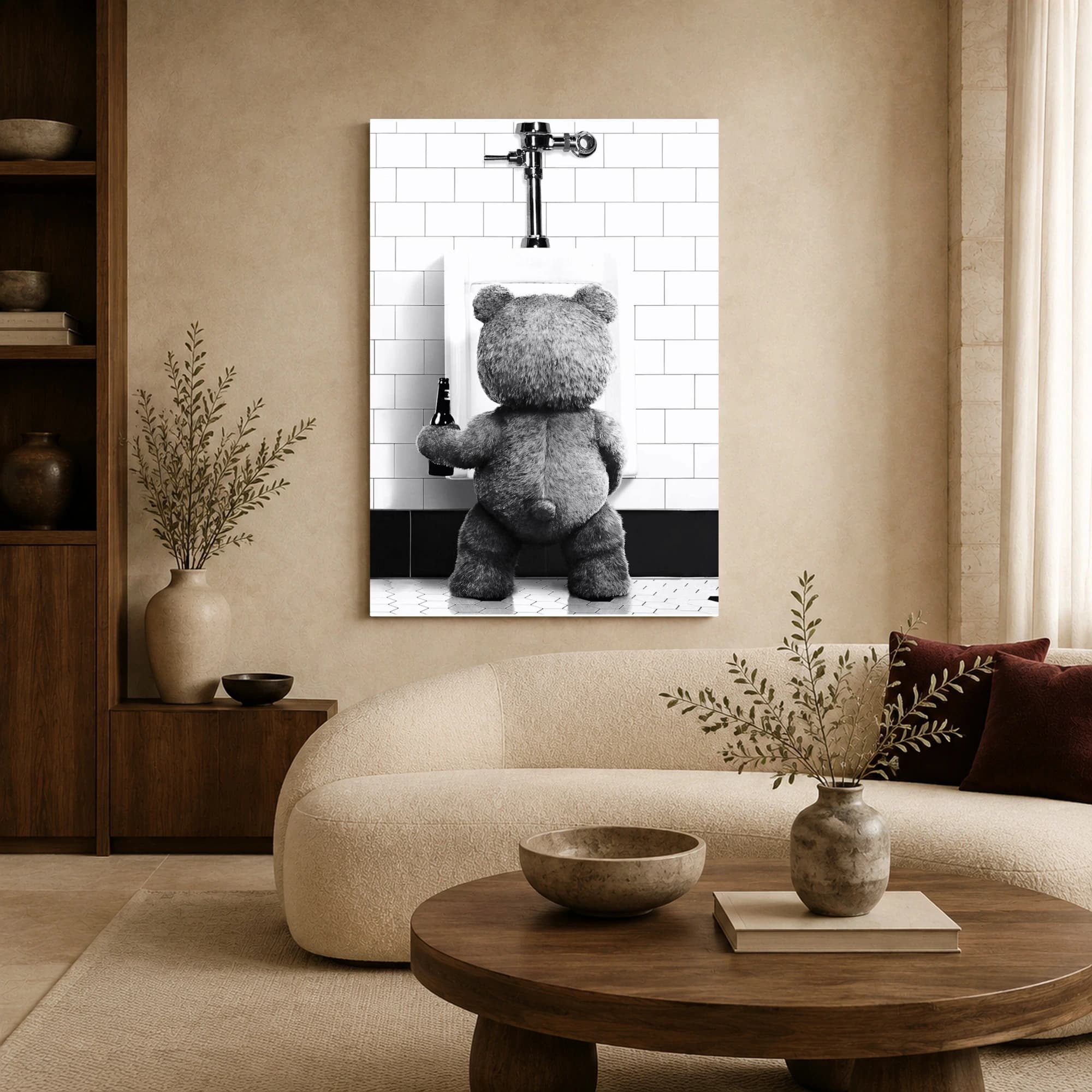 Funny Teddy Bear at Urinal Bathroom Wall Art Print, view 6