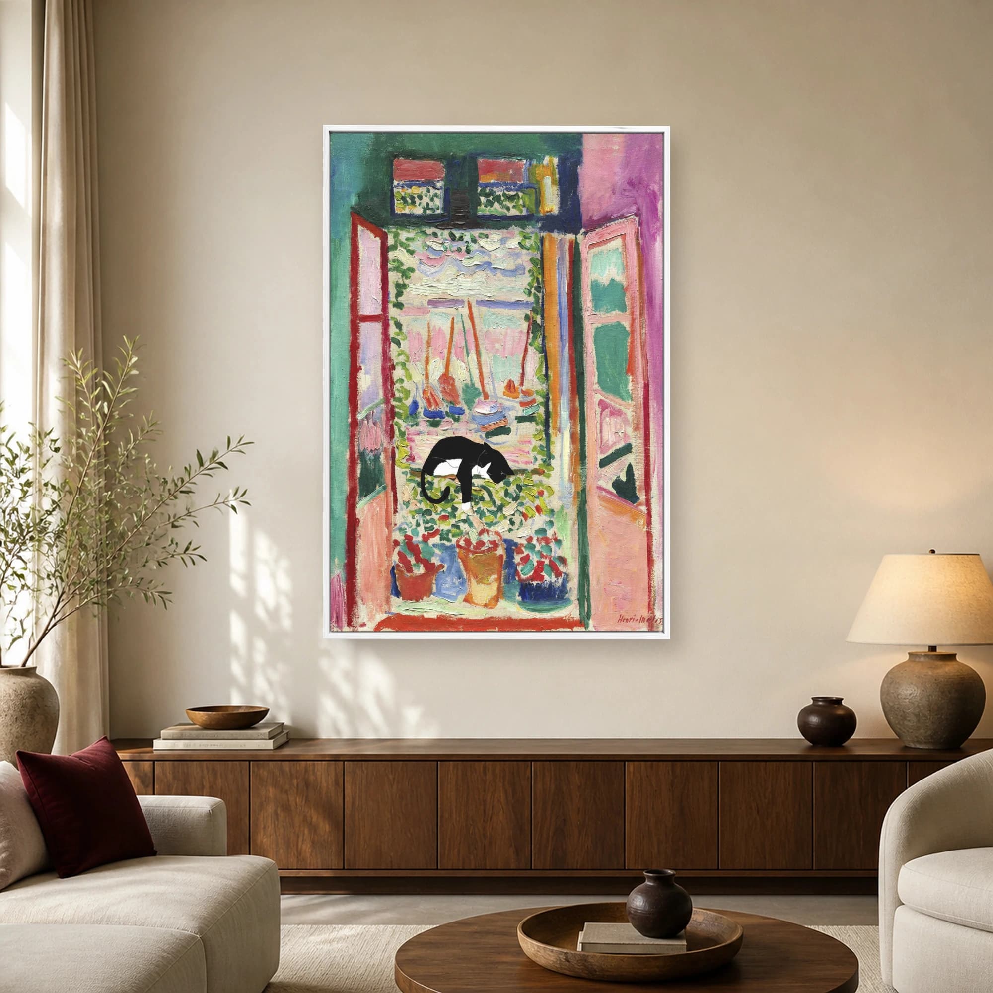 Henri Matisse Style Window Print with Sleeping Cat, view 2
