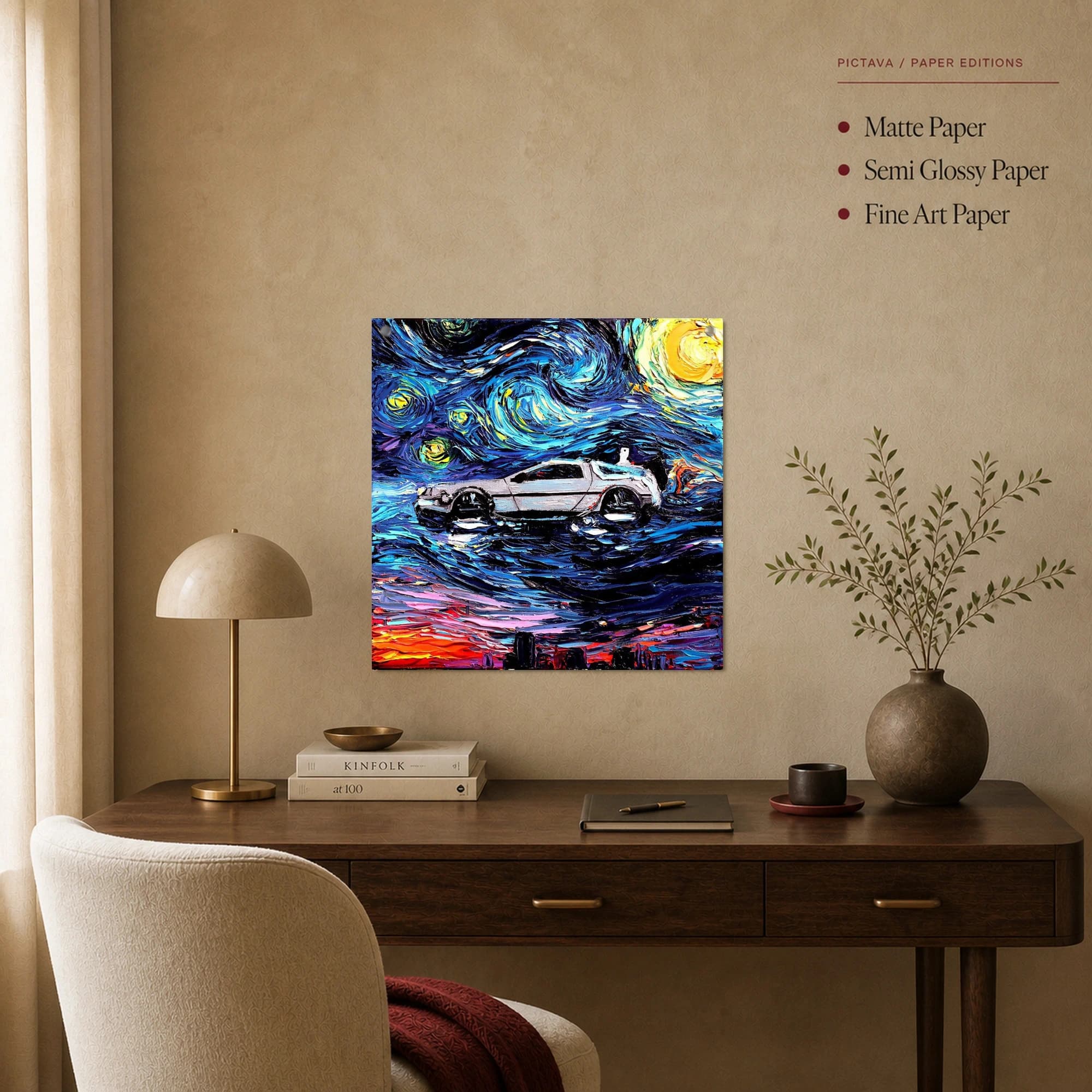 Starry DeLorean Time Machine Canvas Print, view 2