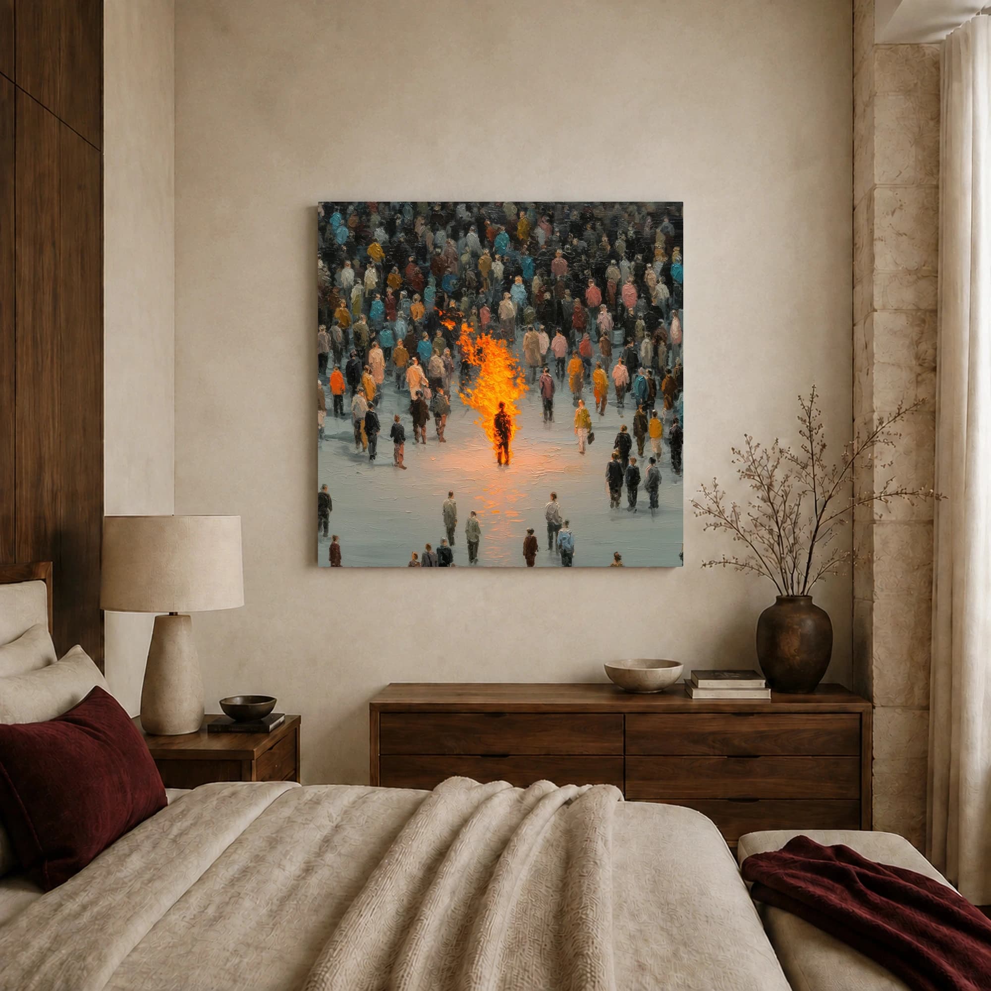 The Burning Figure Surrealist Crowd Wall Art, view 2
