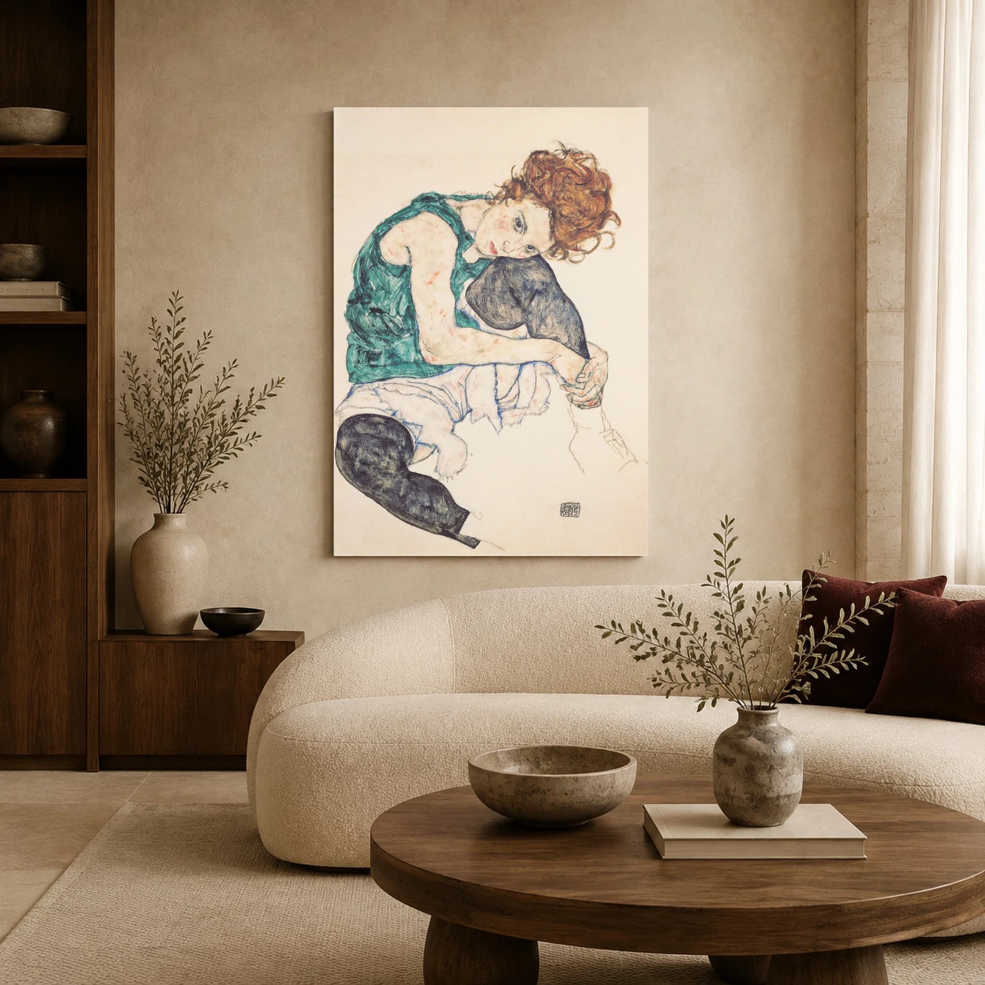 Seated Woman in Teal: Vintage Expressionist Portrait, view 6