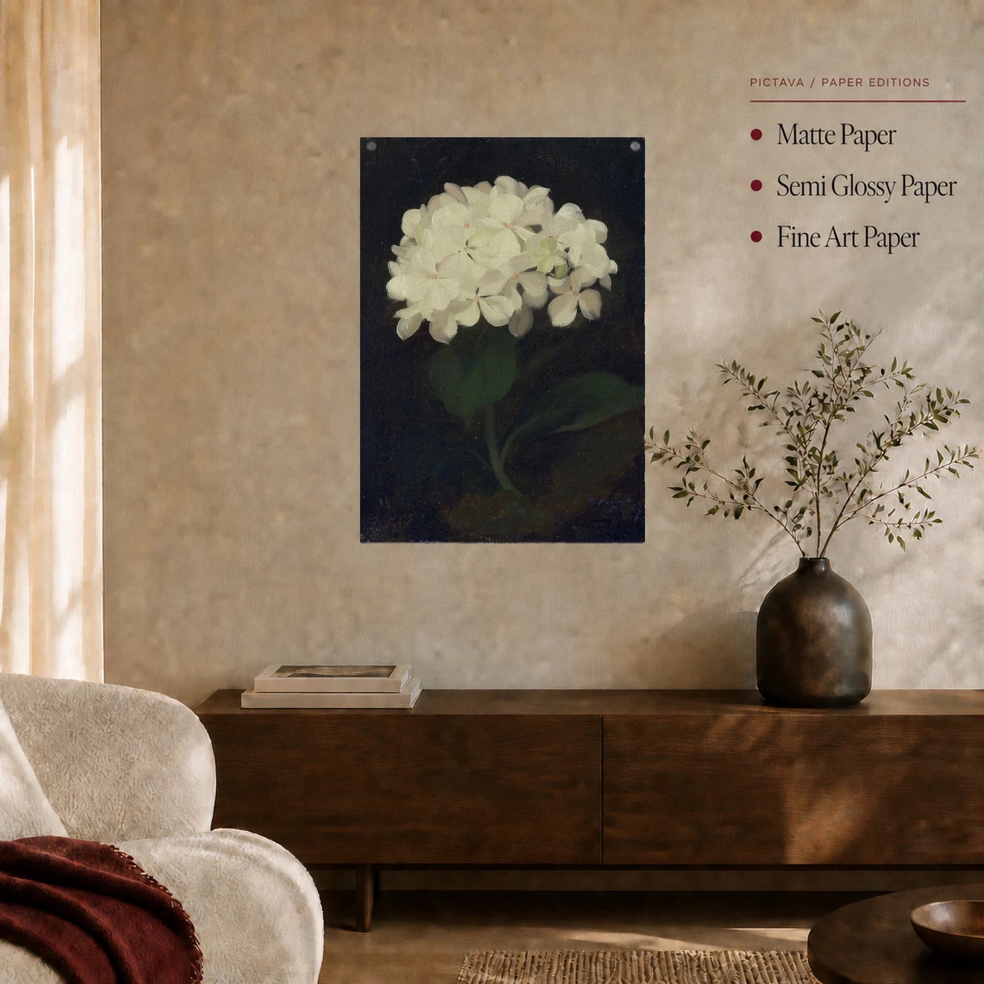 Vintage White Hydrangea Botanical Fine Art Print, view 4