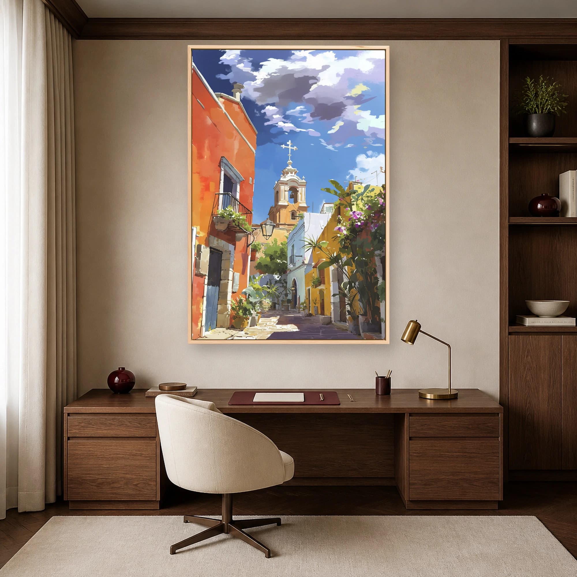 Sunlit Mediterranean Village Street Canvas Print, view 4