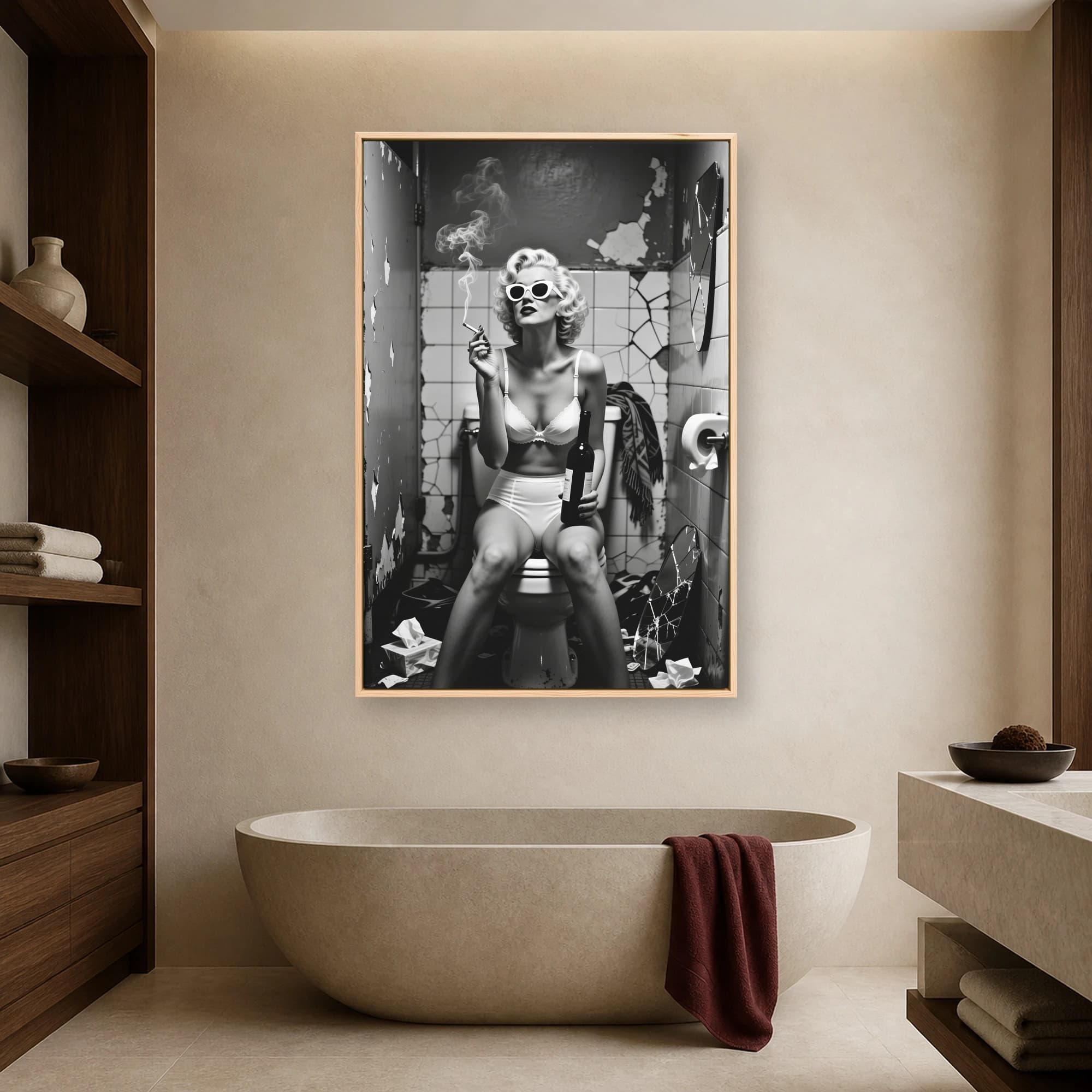 Retro Glamour Bathroom Satire Black and White Wall Art, view 4