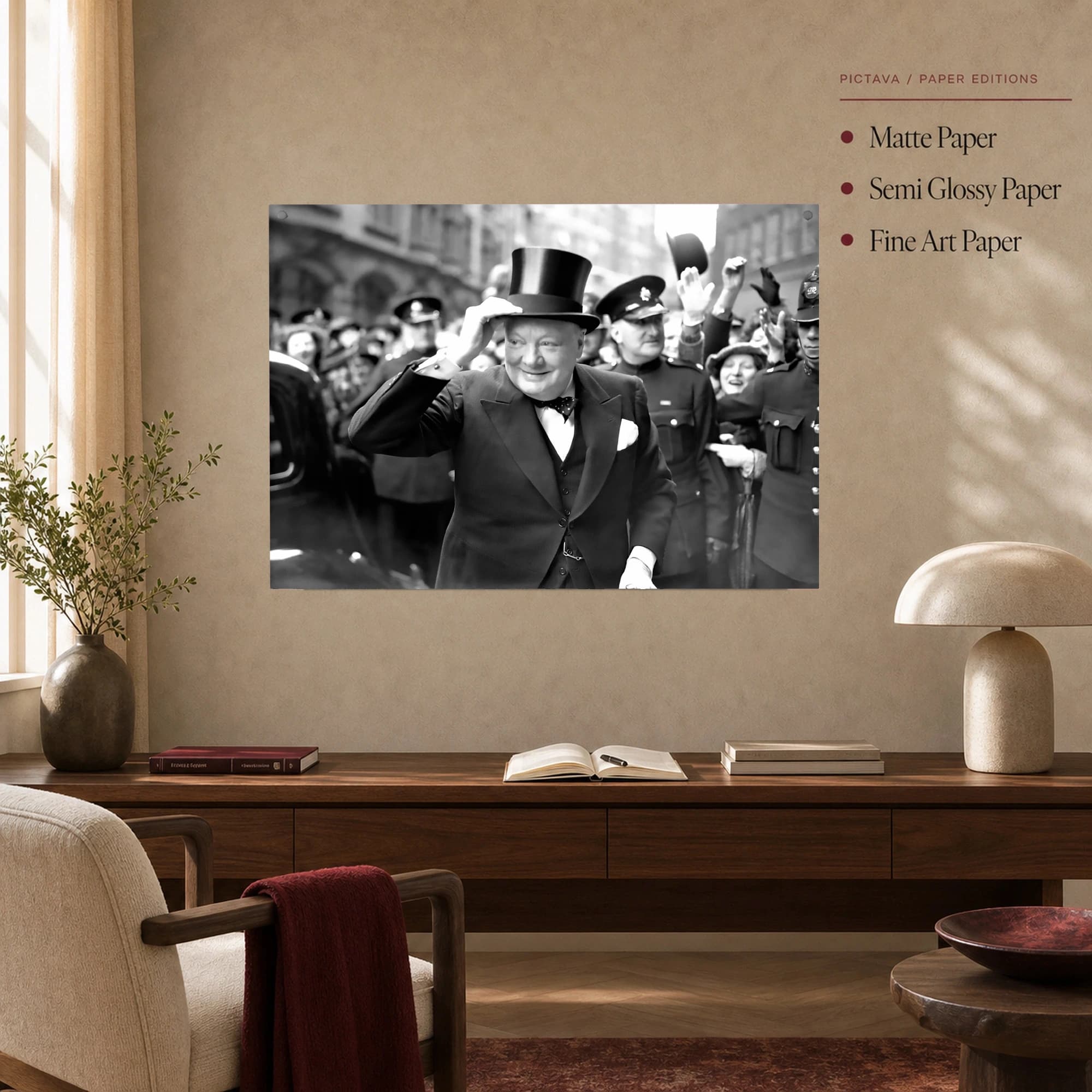 Winston Churchill Tipping Top Hat Historic Black and White Print, view 5