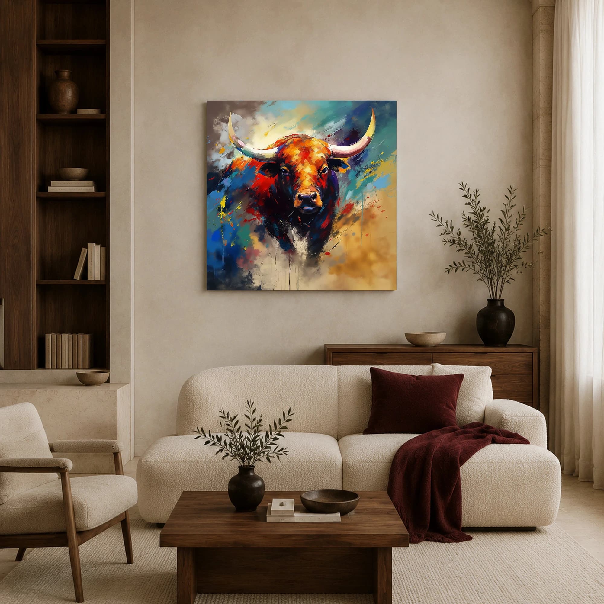 Fierce Vigor Abstract Bull Canvas Print, view 4