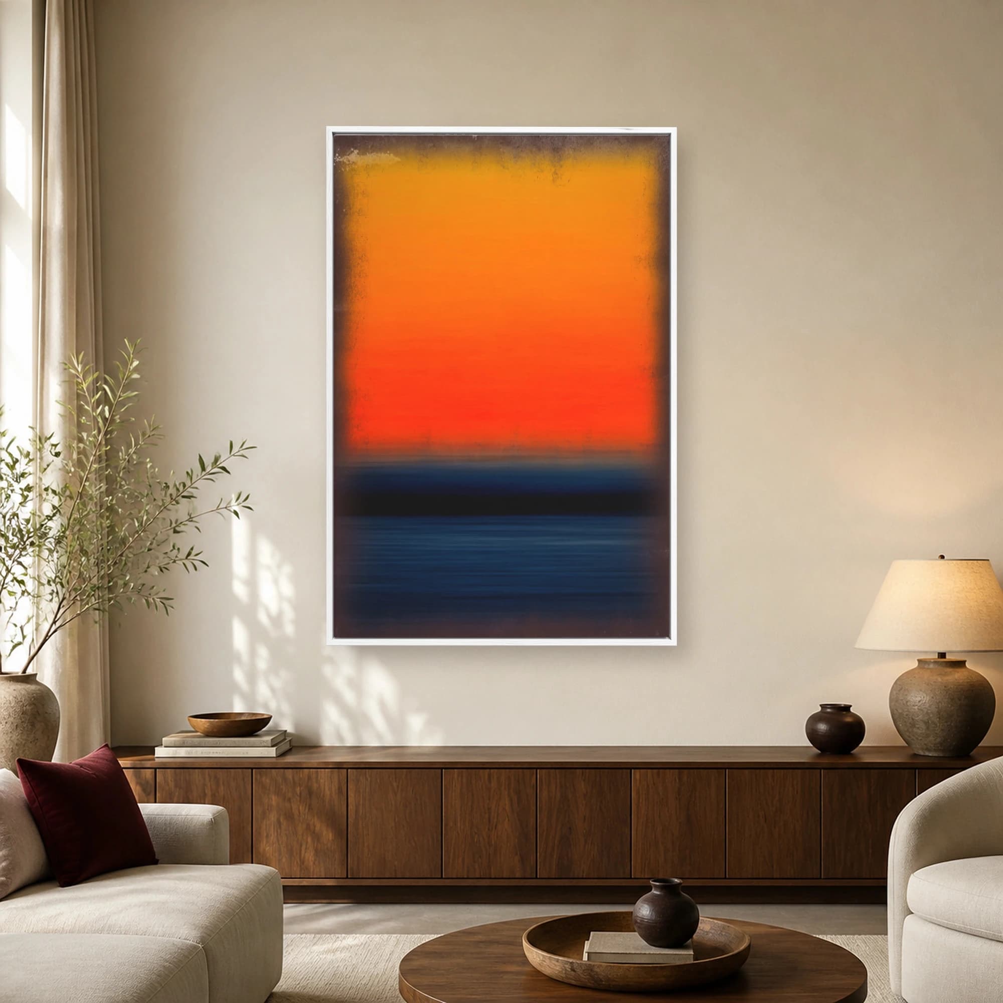 Crimson Horizon Minimalist Abstract Seascape Wall Art, view 2