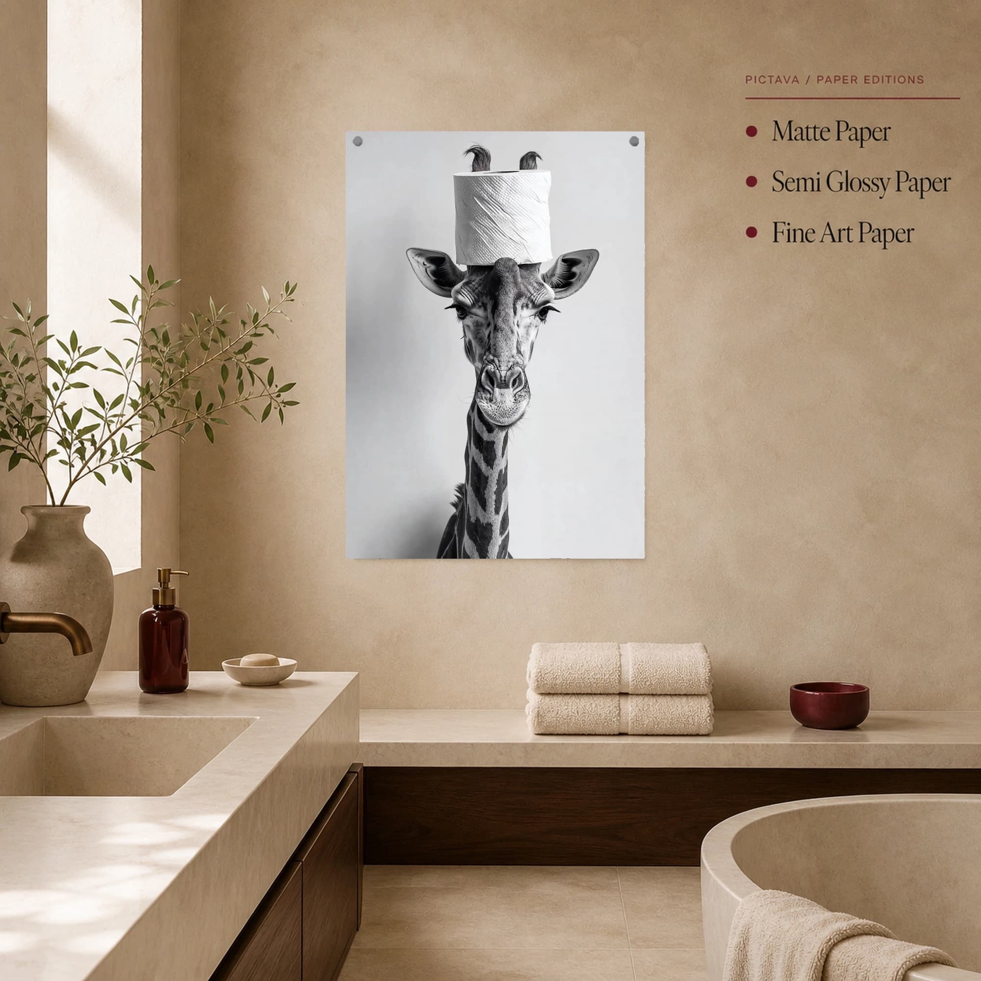 Giraffe with Toilet Paper Roll Funny Animal Wall Art, view 7