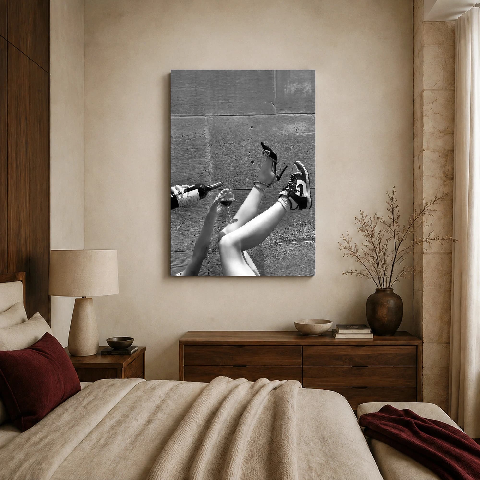 Duality of Style Stiletto and Sneaker Black and White Wall Art, view 7