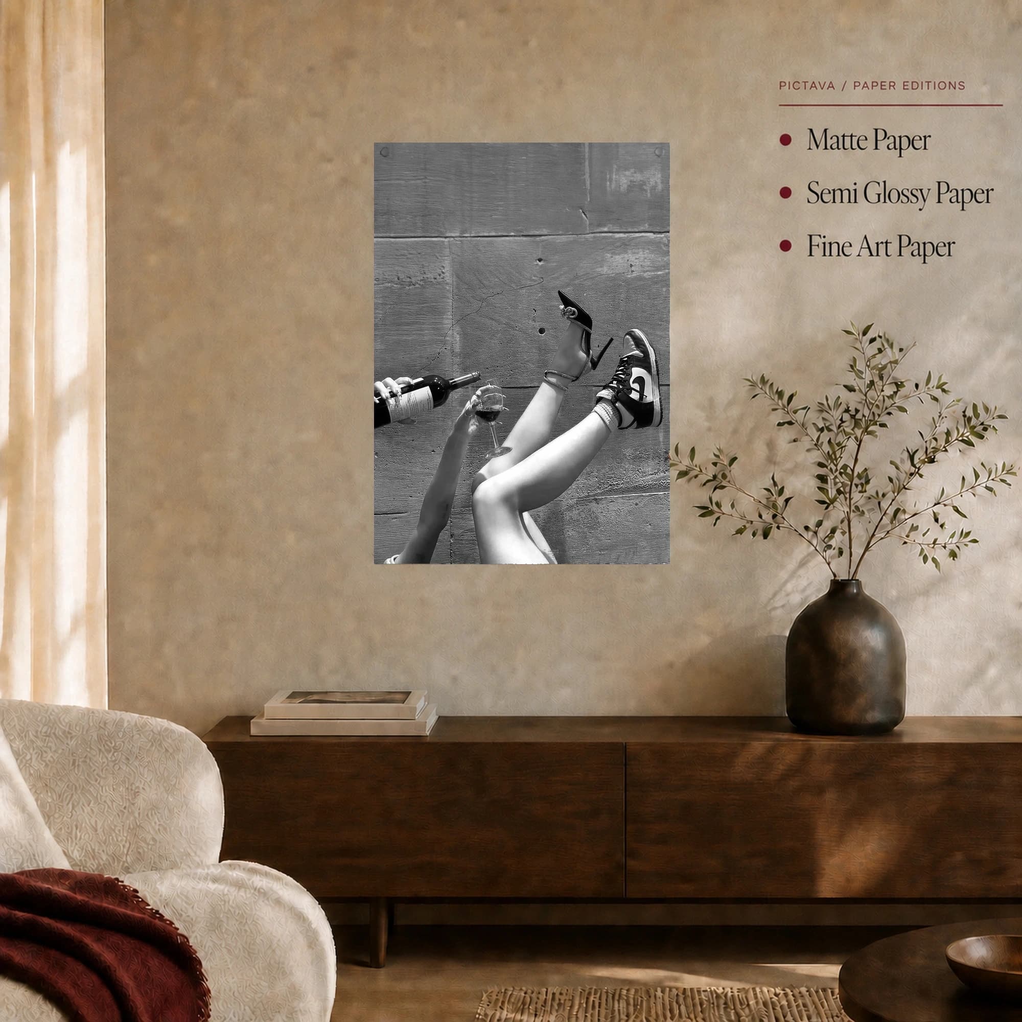 Duality of Style Stiletto and Sneaker Black and White Wall Art, view 4