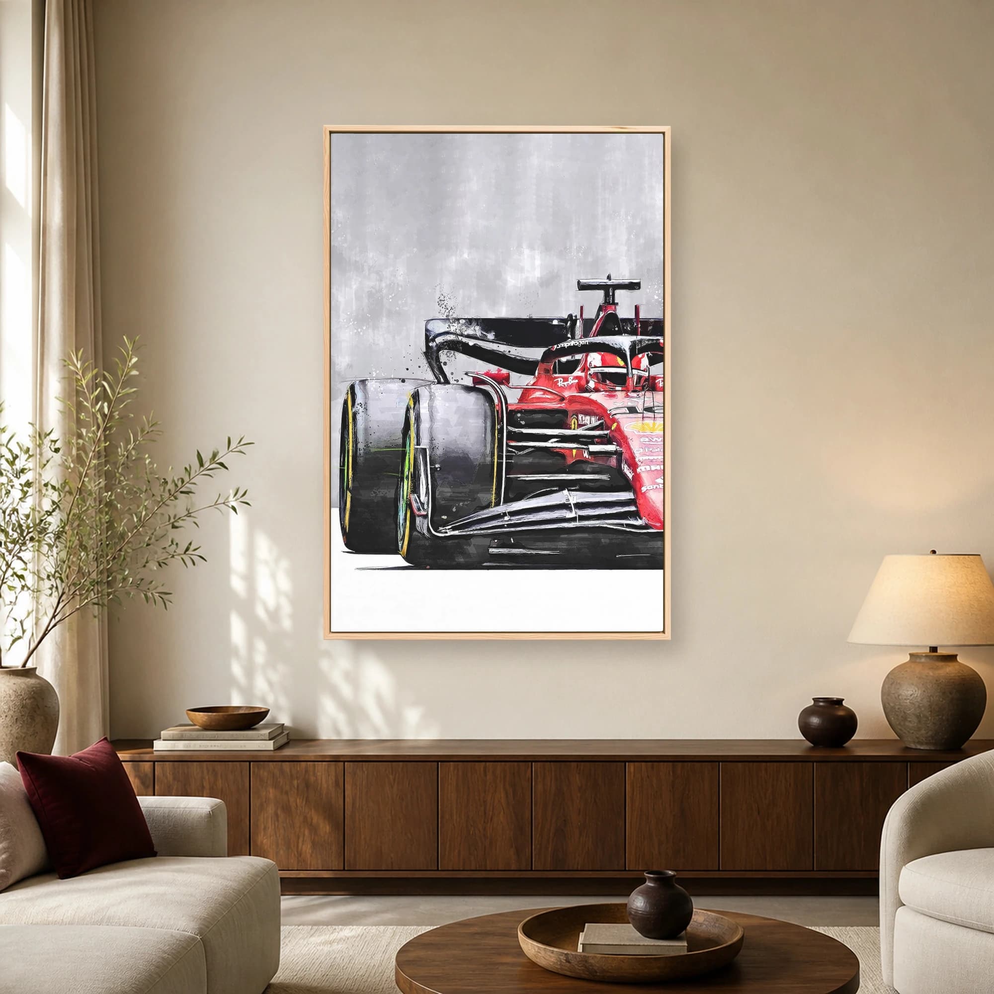 Formula One Red Racing Car Watercolor Sketch Wall Art, view 2