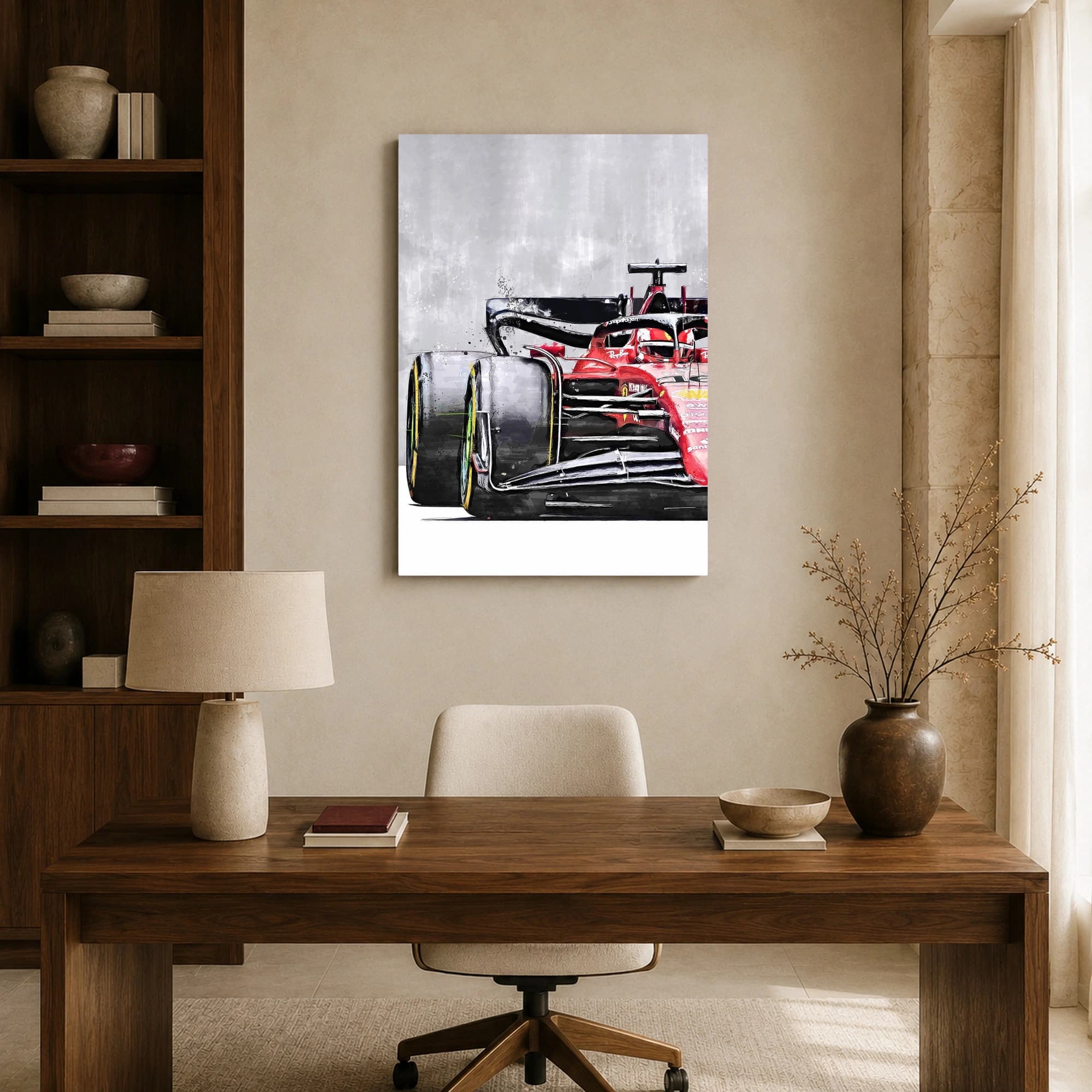 Formula One Red Racing Car Watercolor Sketch Wall Art, view 8