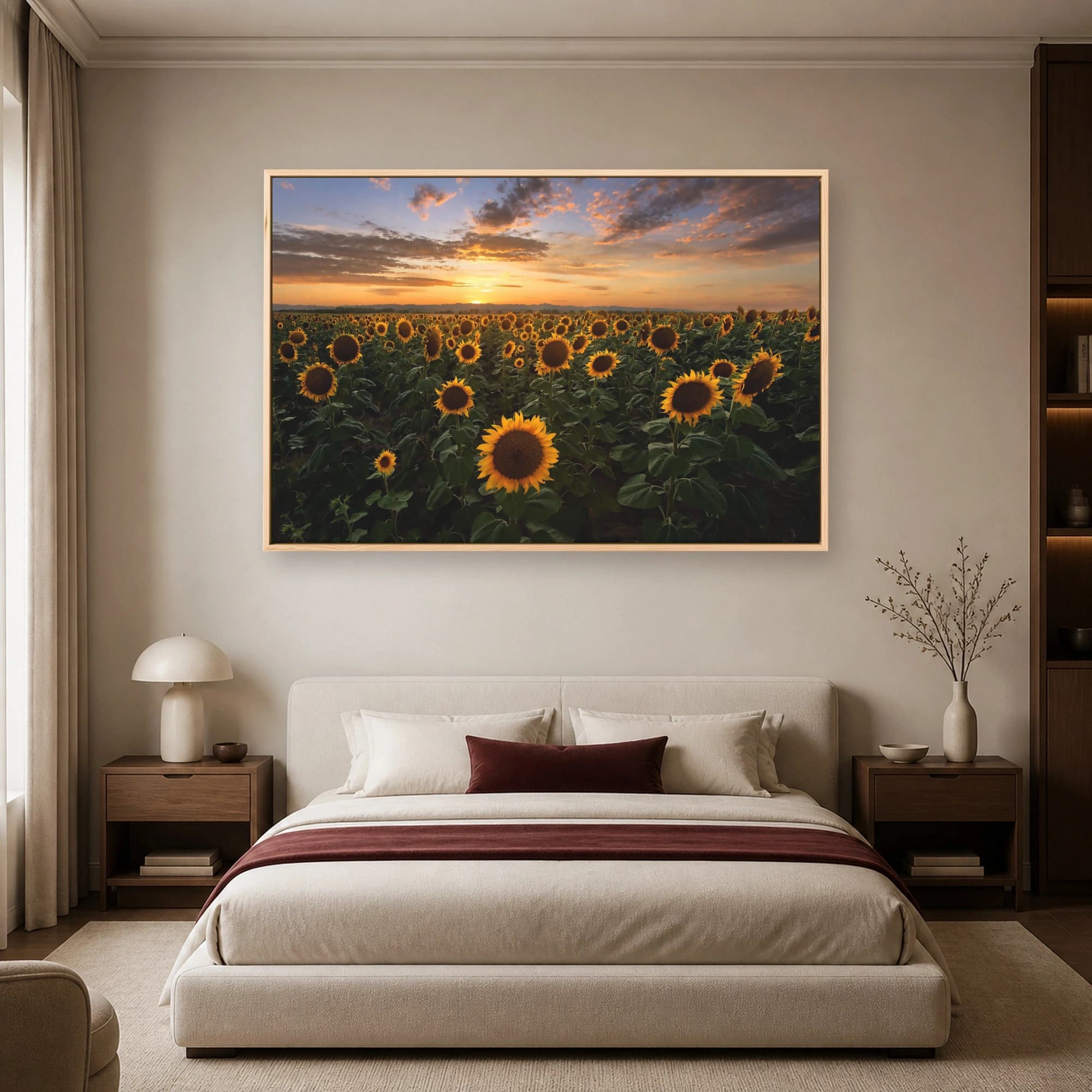 Golden Sunset Over Sunflower Field Canvas Print, view 5