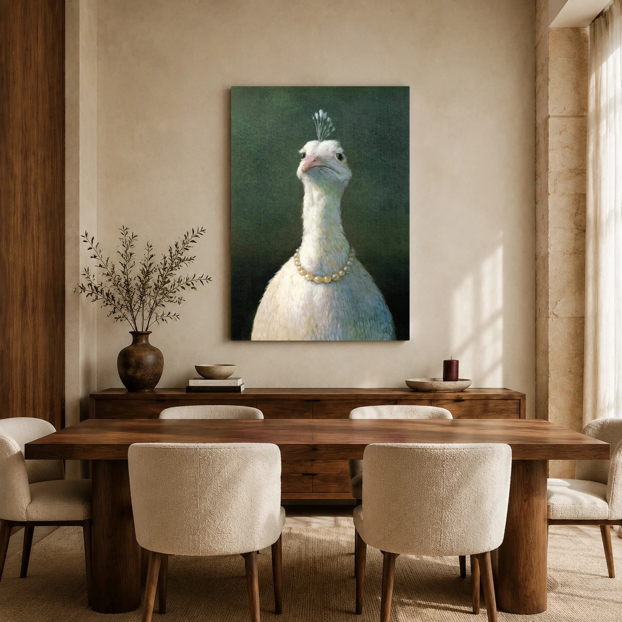 Aristocratic White Bird with Pearls Classical Portrait Canvas, view 6