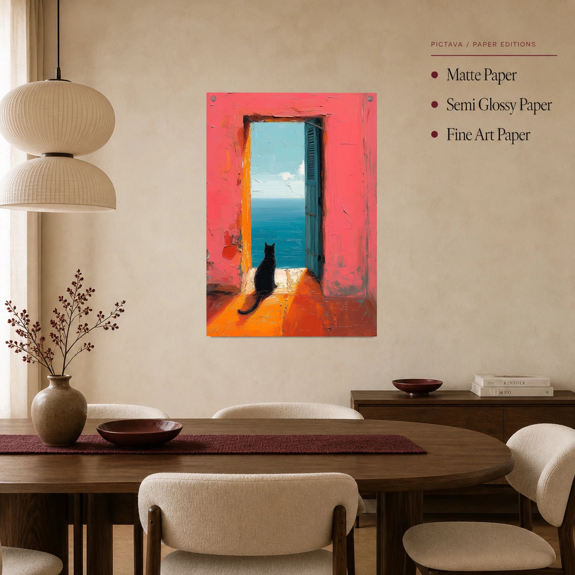 Black Cat Looking Out Ocean Door Canvas Print, view 3