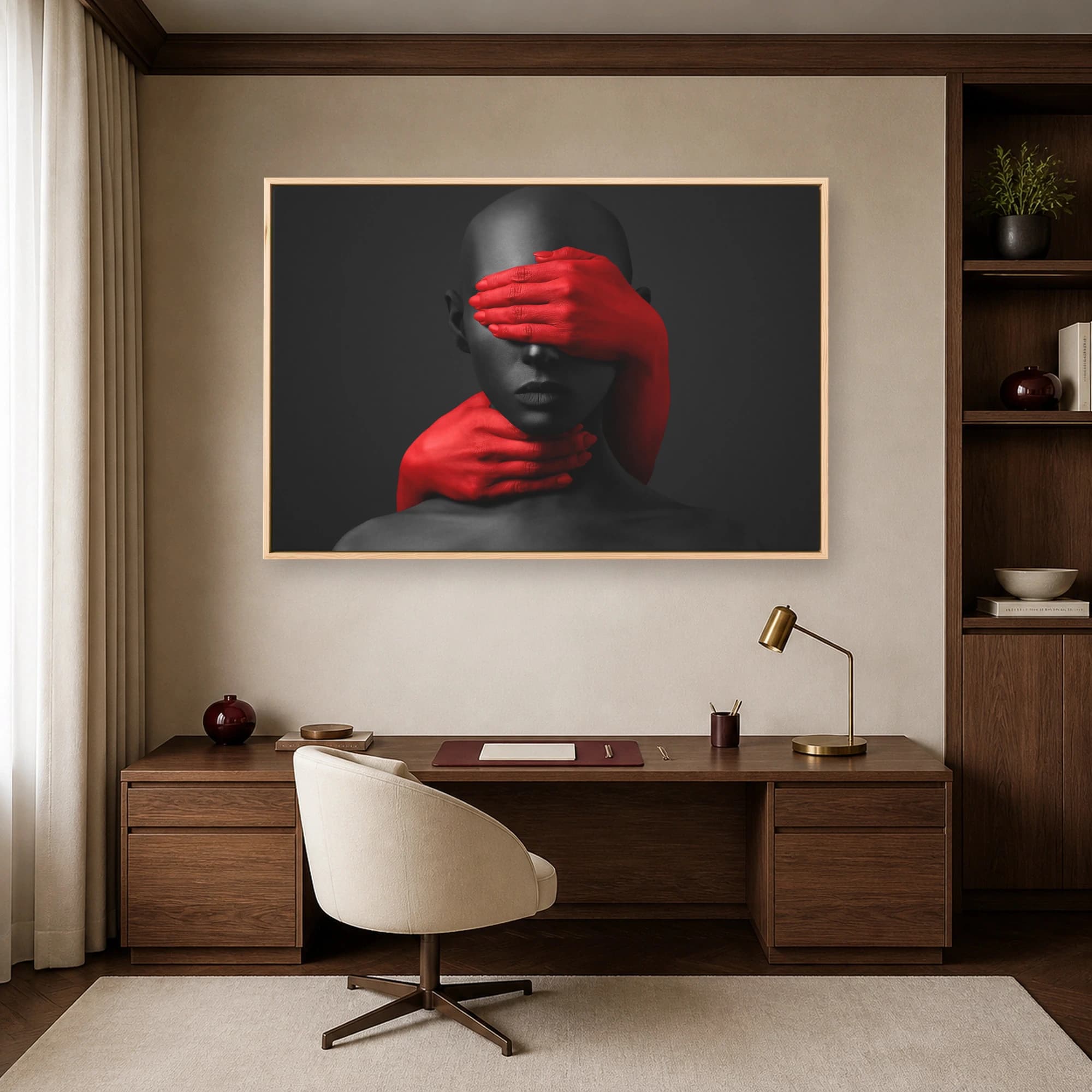 Crimson Silence Striking Surrealist Portrait Canvas Print, view 6