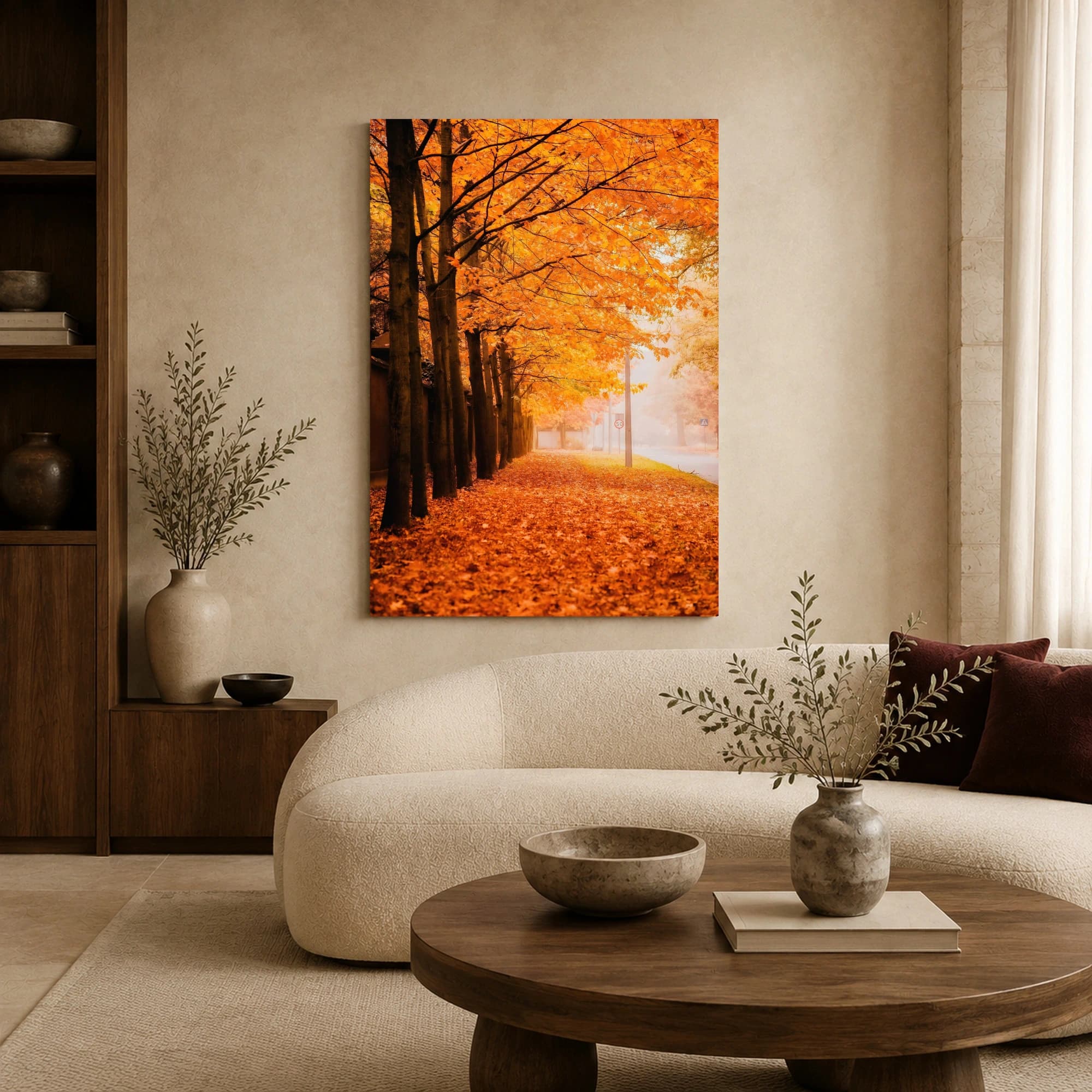 Autumn Mist Tree-Lined Avenue Canvas Print, view 7