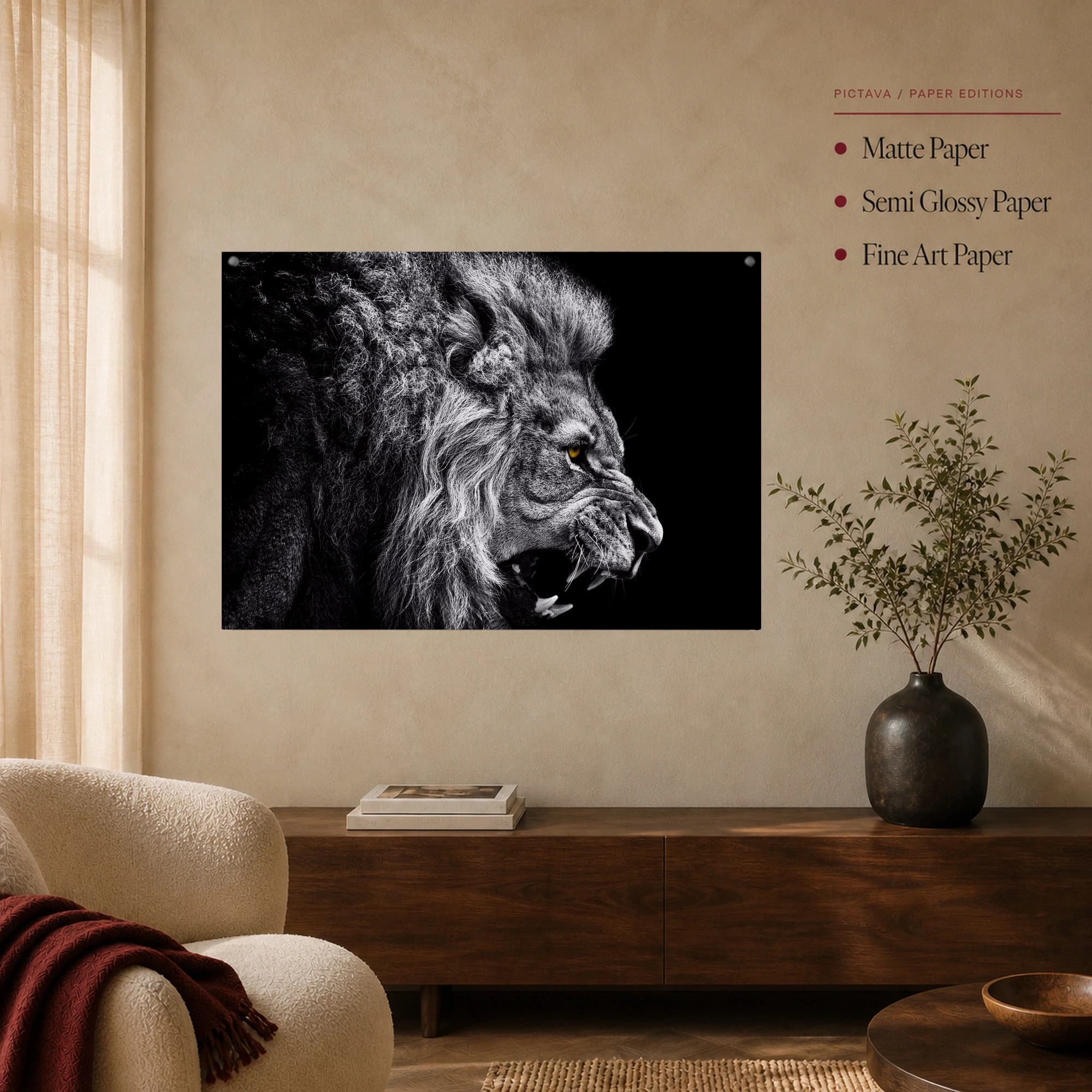 Fierce Lion Snarling Monochrome Wildlife Wall Art, view 3
