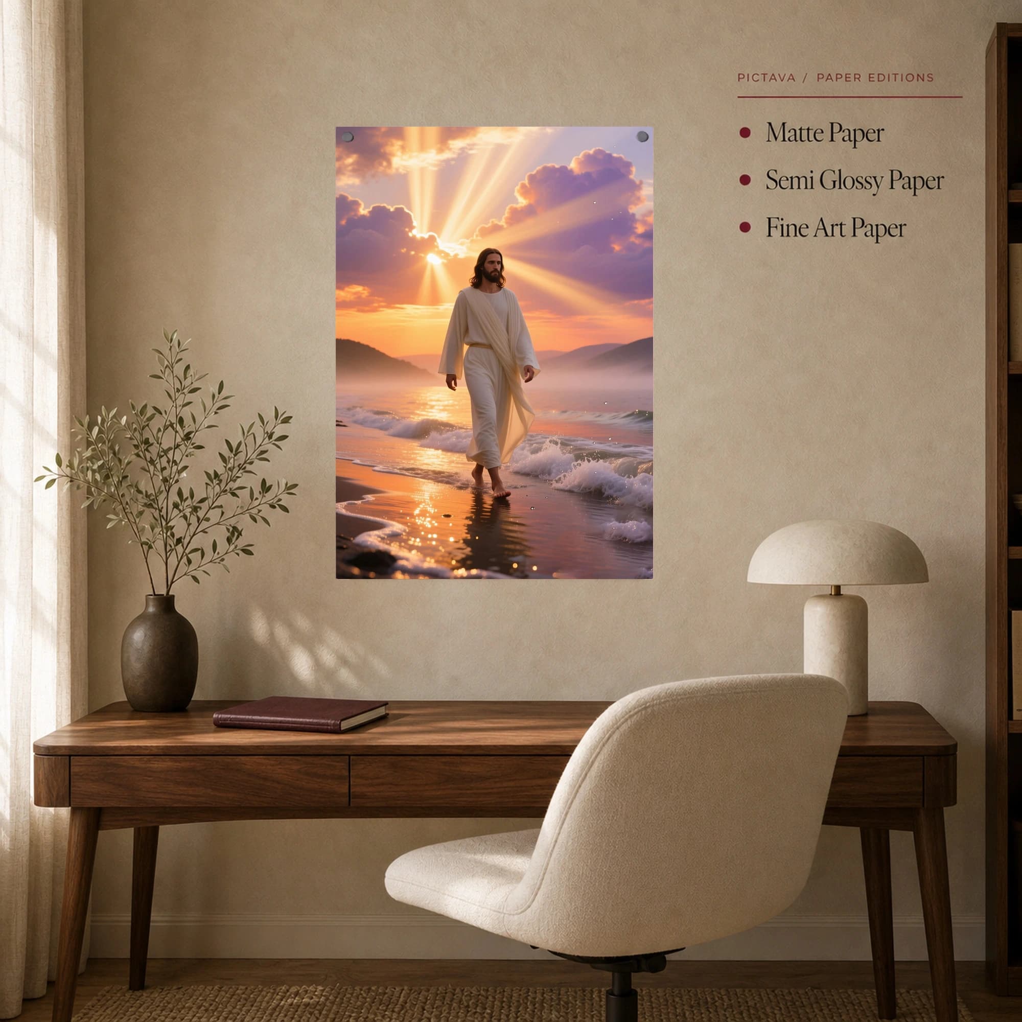 Jesus Walking on Water Sunrise Coastal Canvas Print, view 8