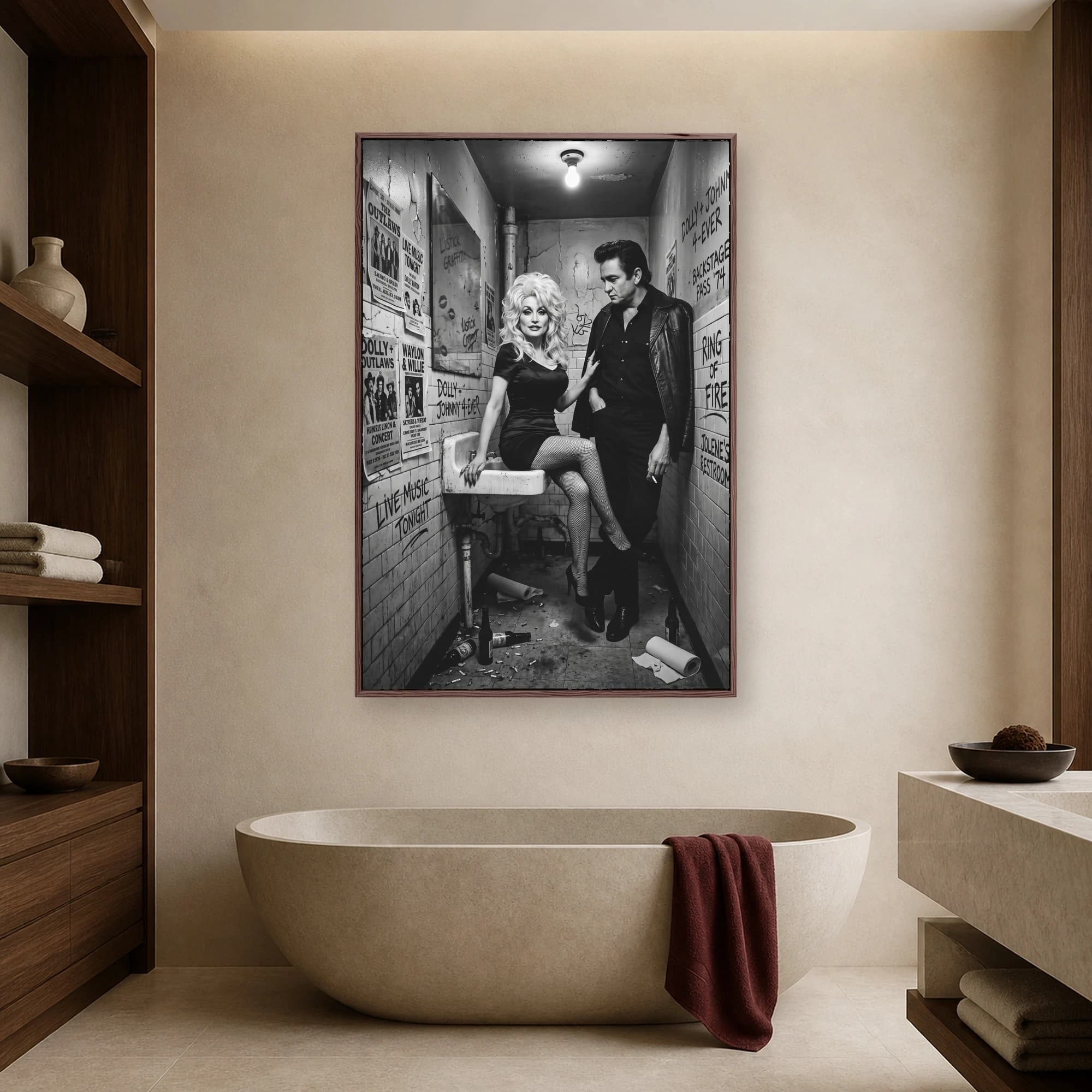 Dolly Parton and Johnny Cash Backstage Restroom Vintage Wall Art, view 4