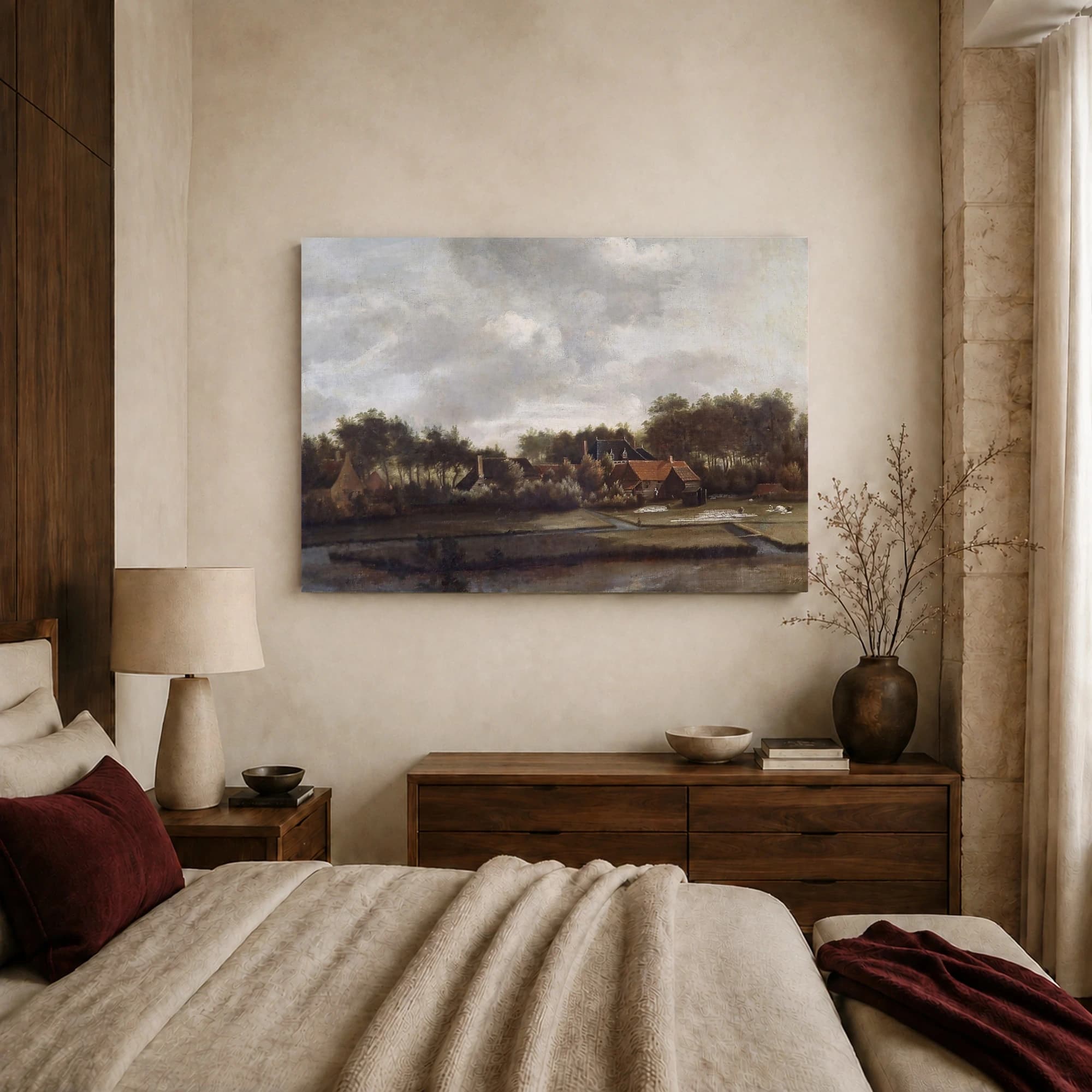 Classic Dutch Landscape Art Print with Cottages, view 8
