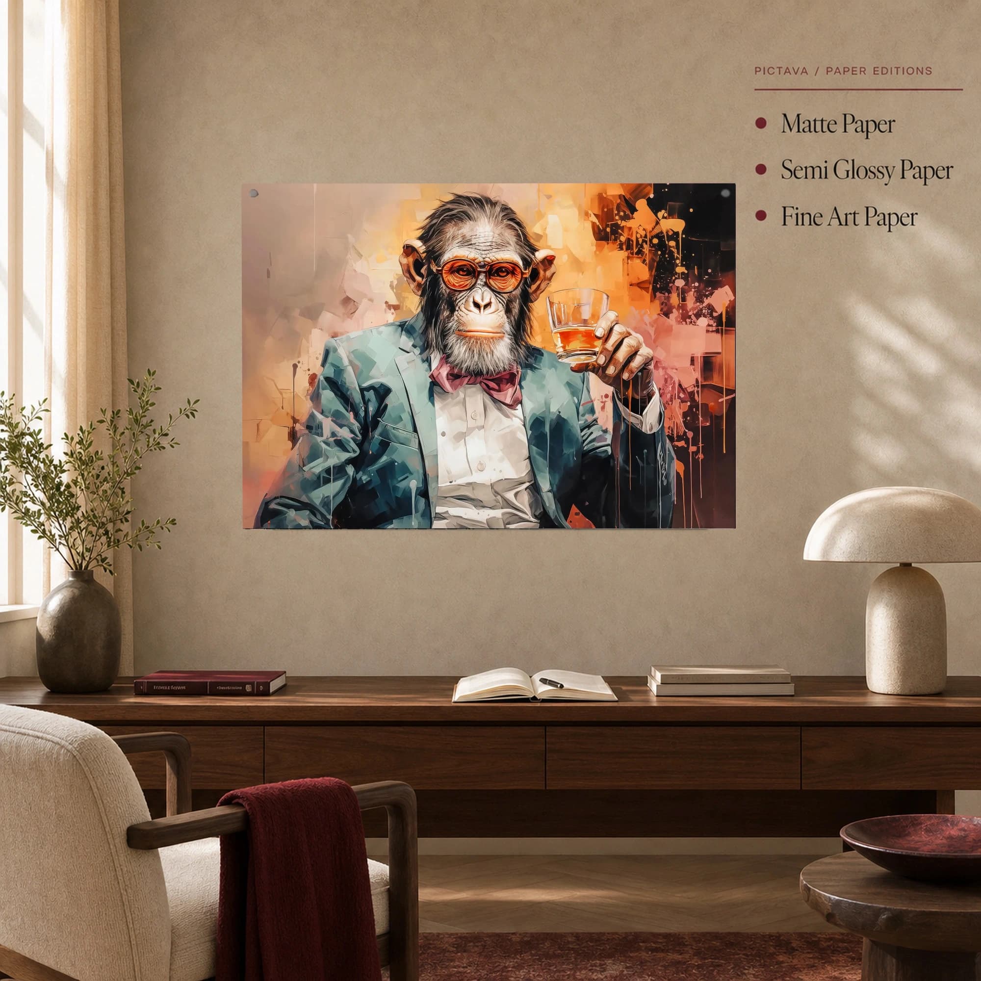 Sophisticated Primate with Whiskey Canvas Print, view 4