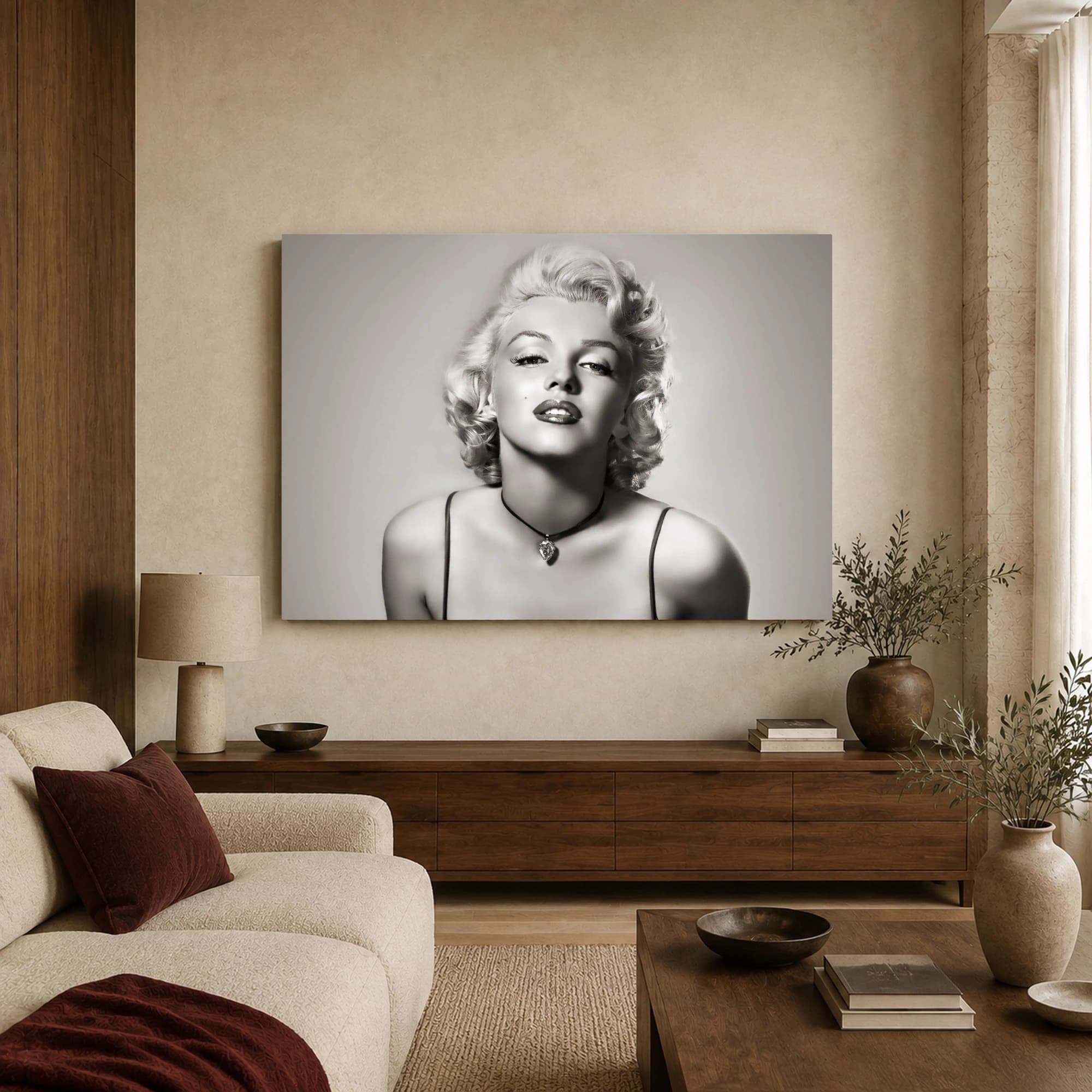 Classic Hollywood Glamour Icon Black and White Portrait Wall Art, view 2