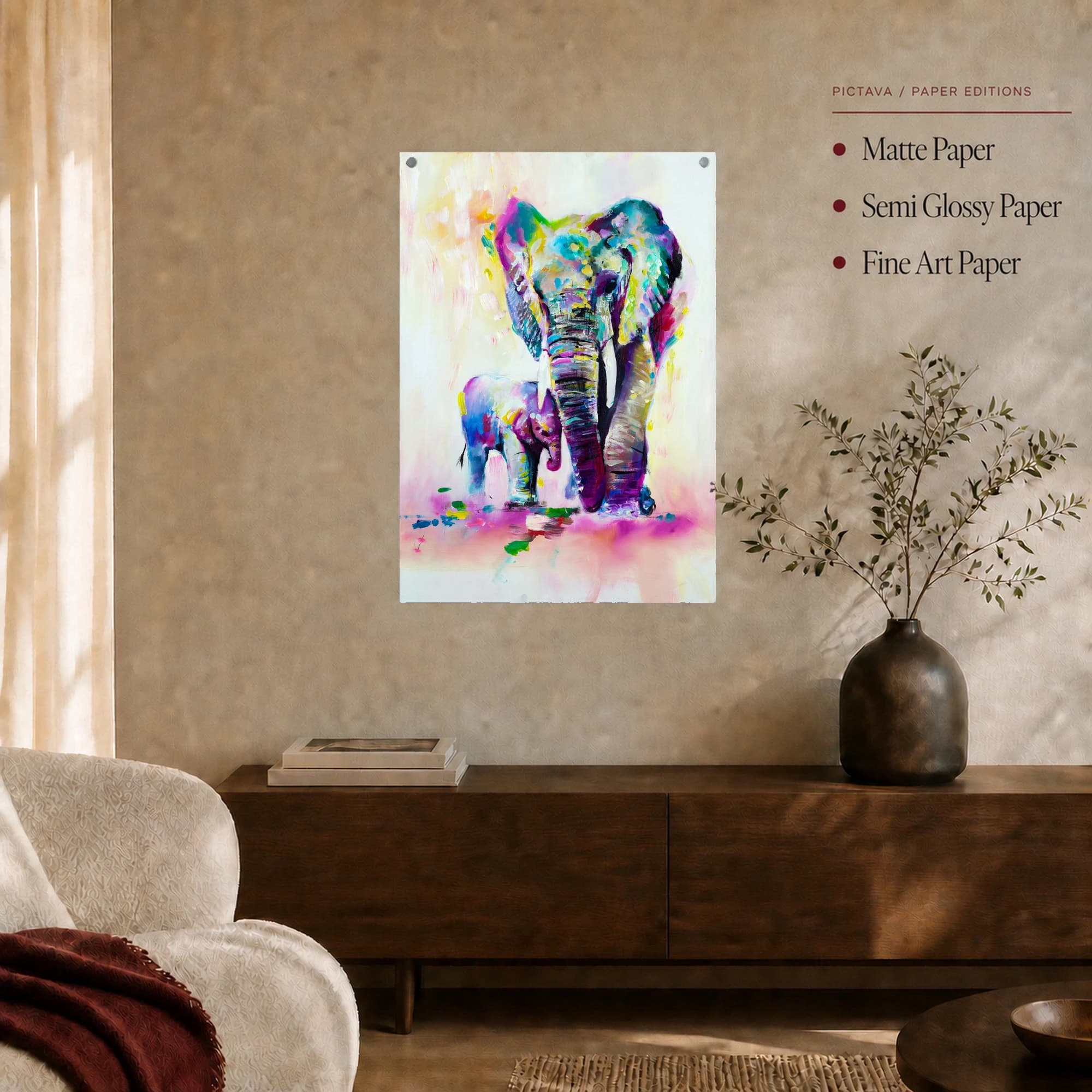 Vibrant Elephant Family Abstract Canvas Print, view 7
