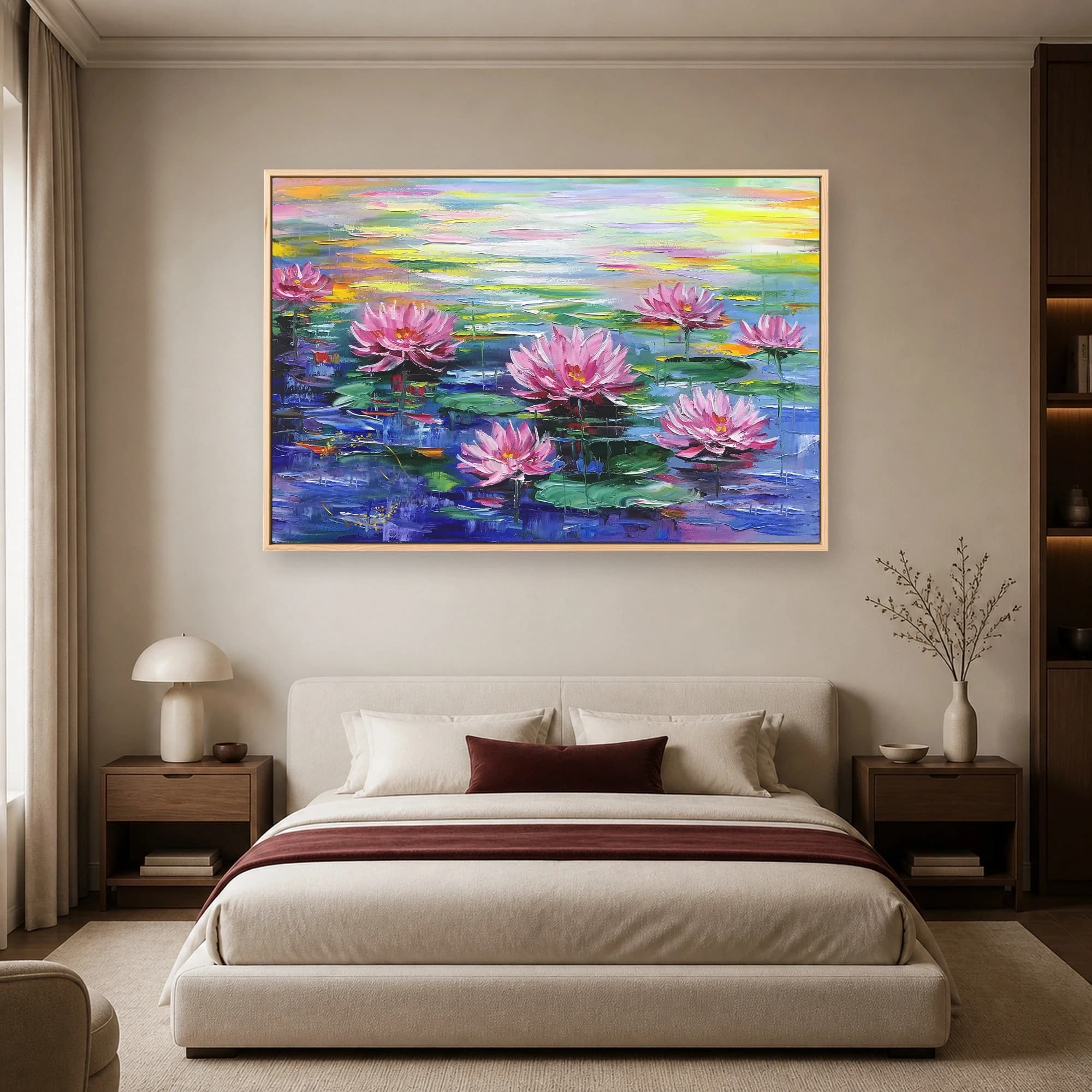 Pink Water Lilies Impressionist Pond Canvas Print, view 6