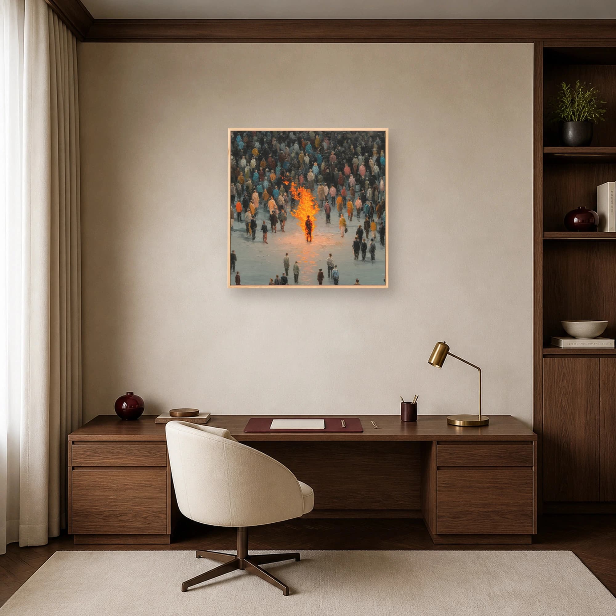 The Burning Figure Surrealist Crowd Wall Art, view 7