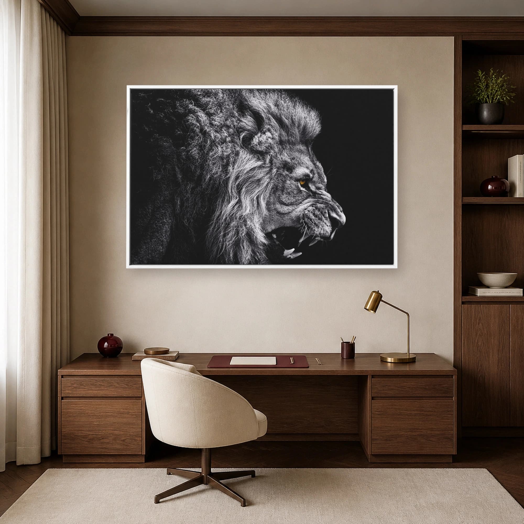 Fierce Lion Snarling Monochrome Wildlife Wall Art, view 4