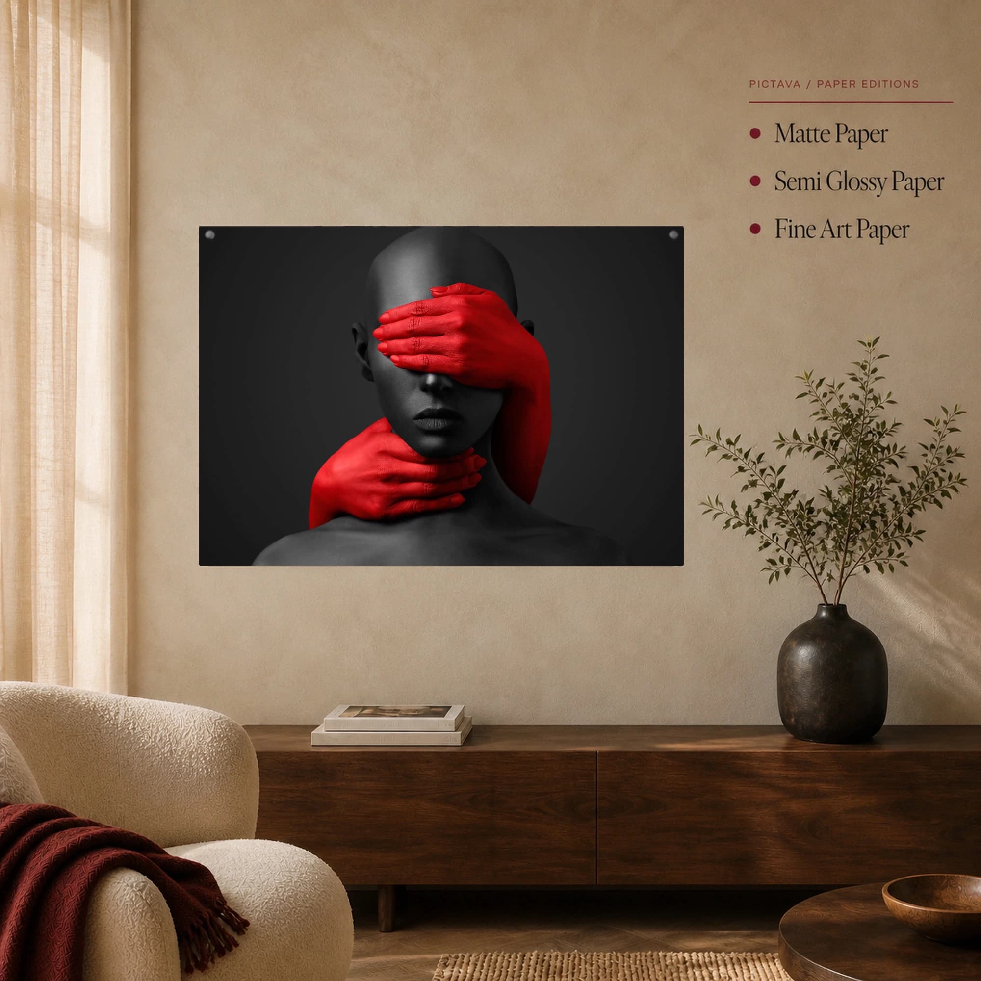 Crimson Silence Striking Surrealist Portrait Canvas Print, view 4