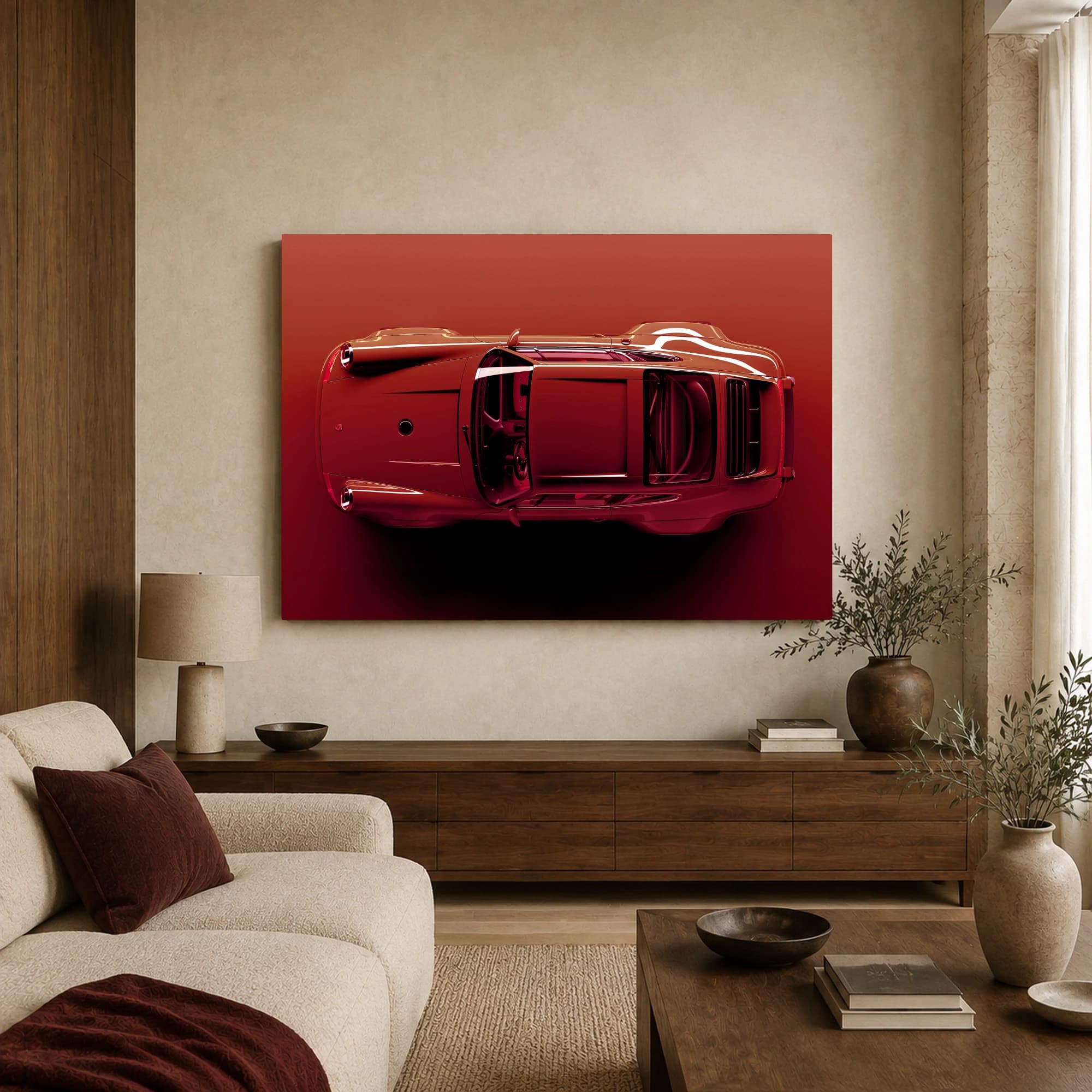 Red Porsche Overhead Sports Car Wall Art, view 3