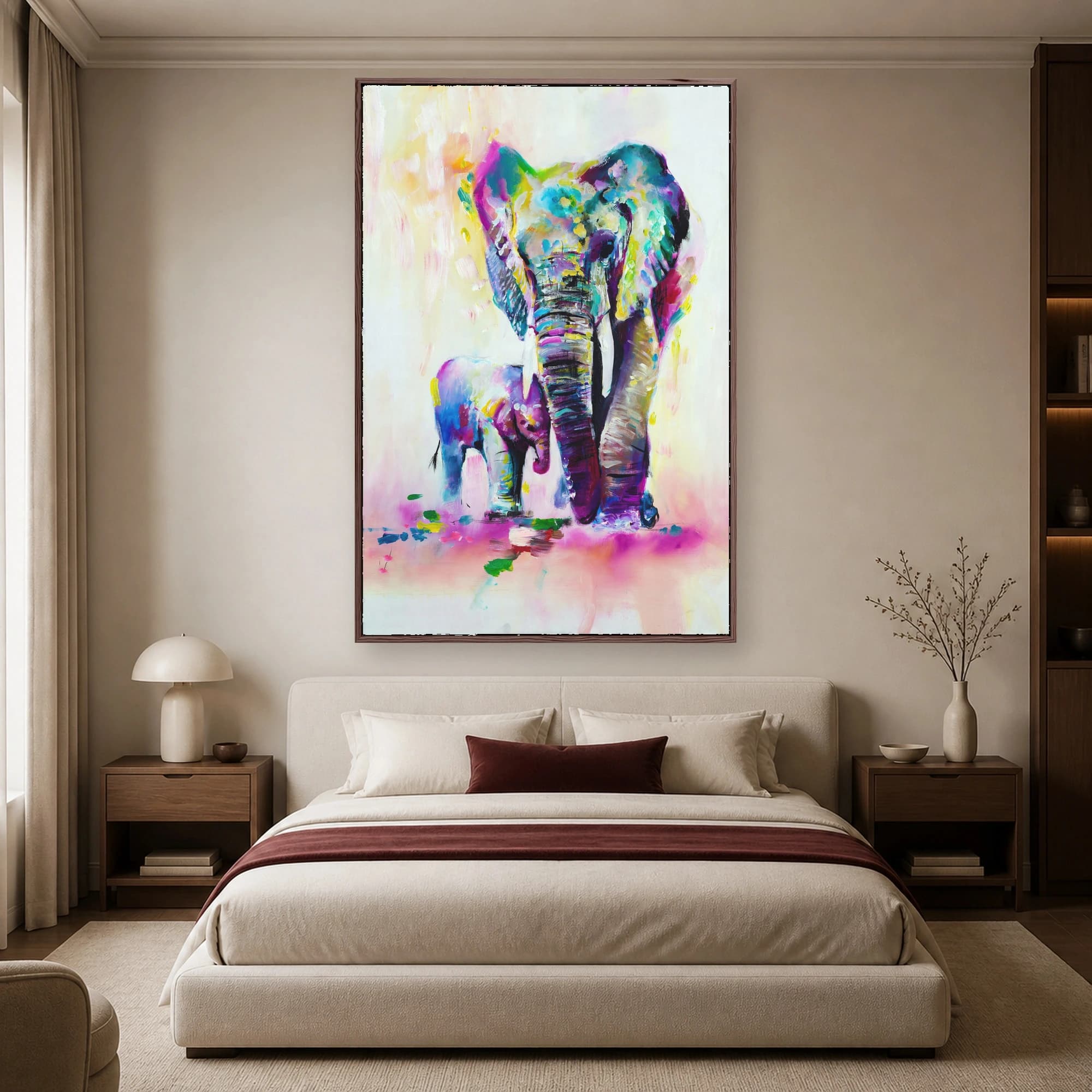 Vibrant Elephant Family Abstract Canvas Print, view 3