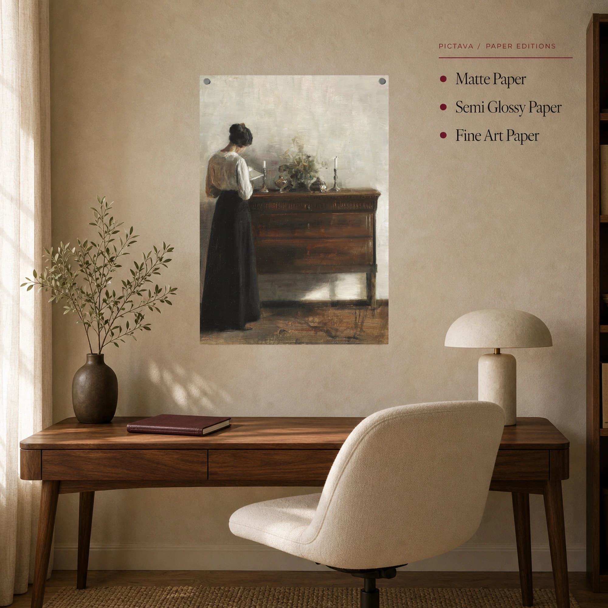 Woman Reading by a Dresser Fine Art Canvas Print, view 8