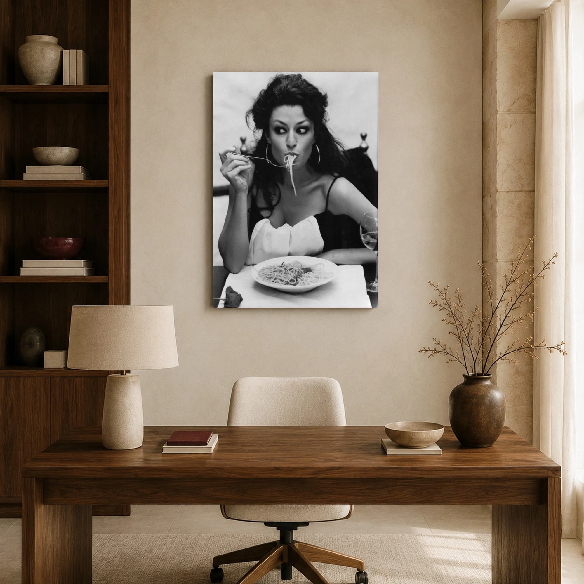 Sophia Loren Eating Spaghetti Black and White Photography Wall Art, view 8