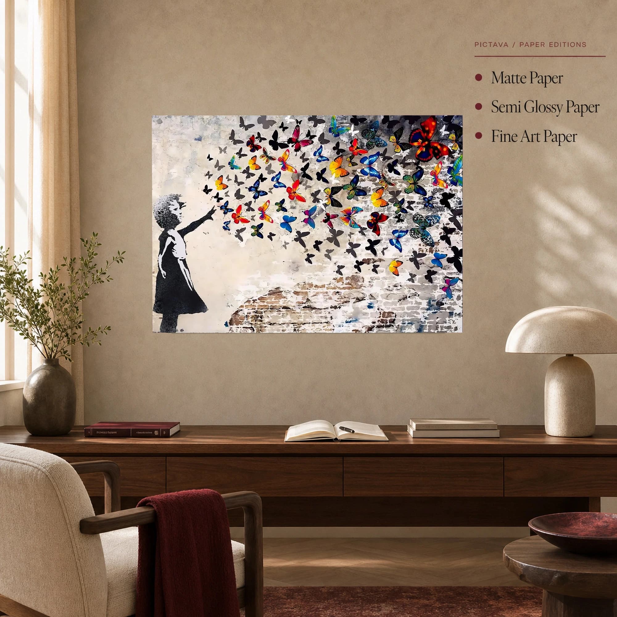Girl with Butterflies Street Art Canvas Print, view 4