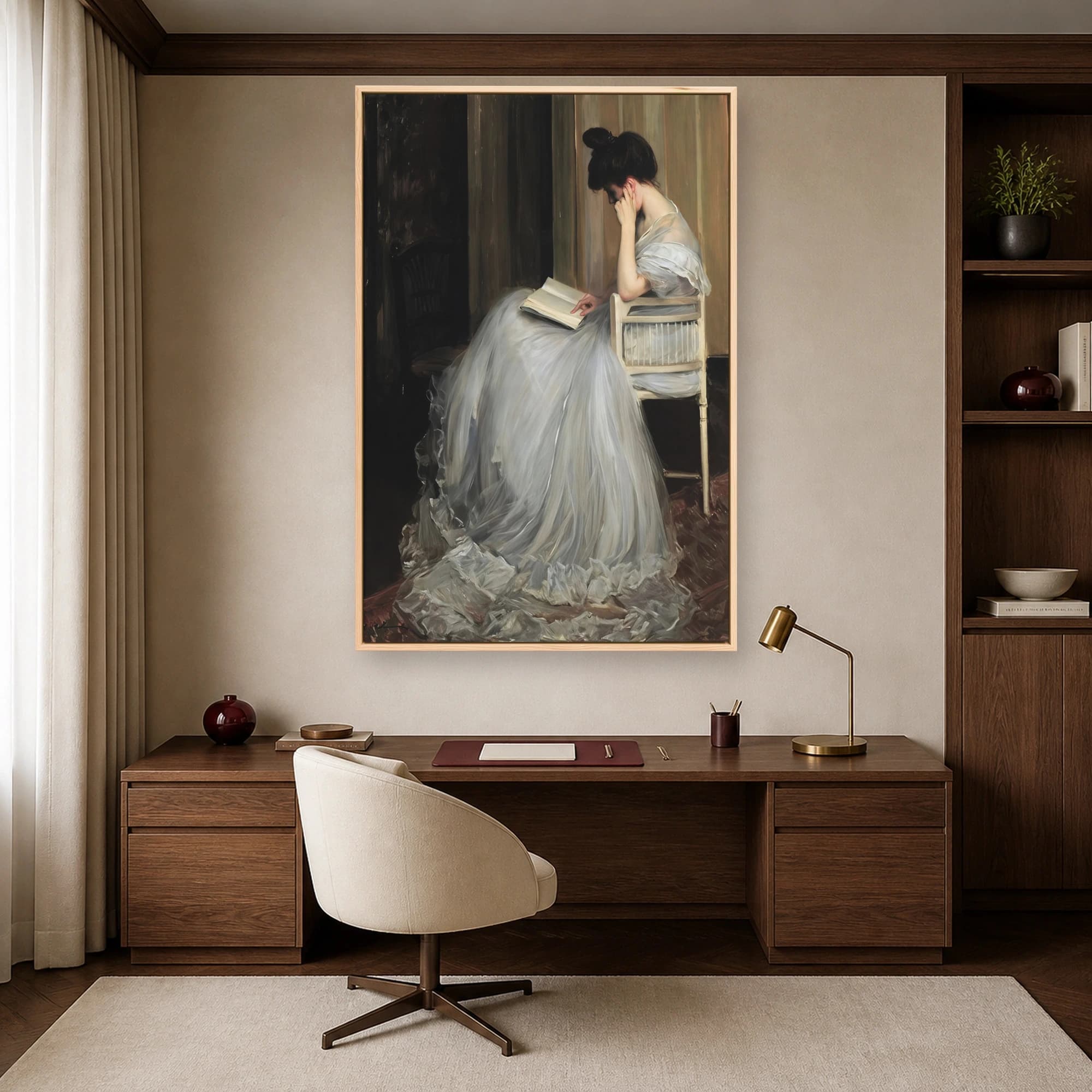 Woman Reading in Sheer Gown Fine Art Canvas Print, view 5