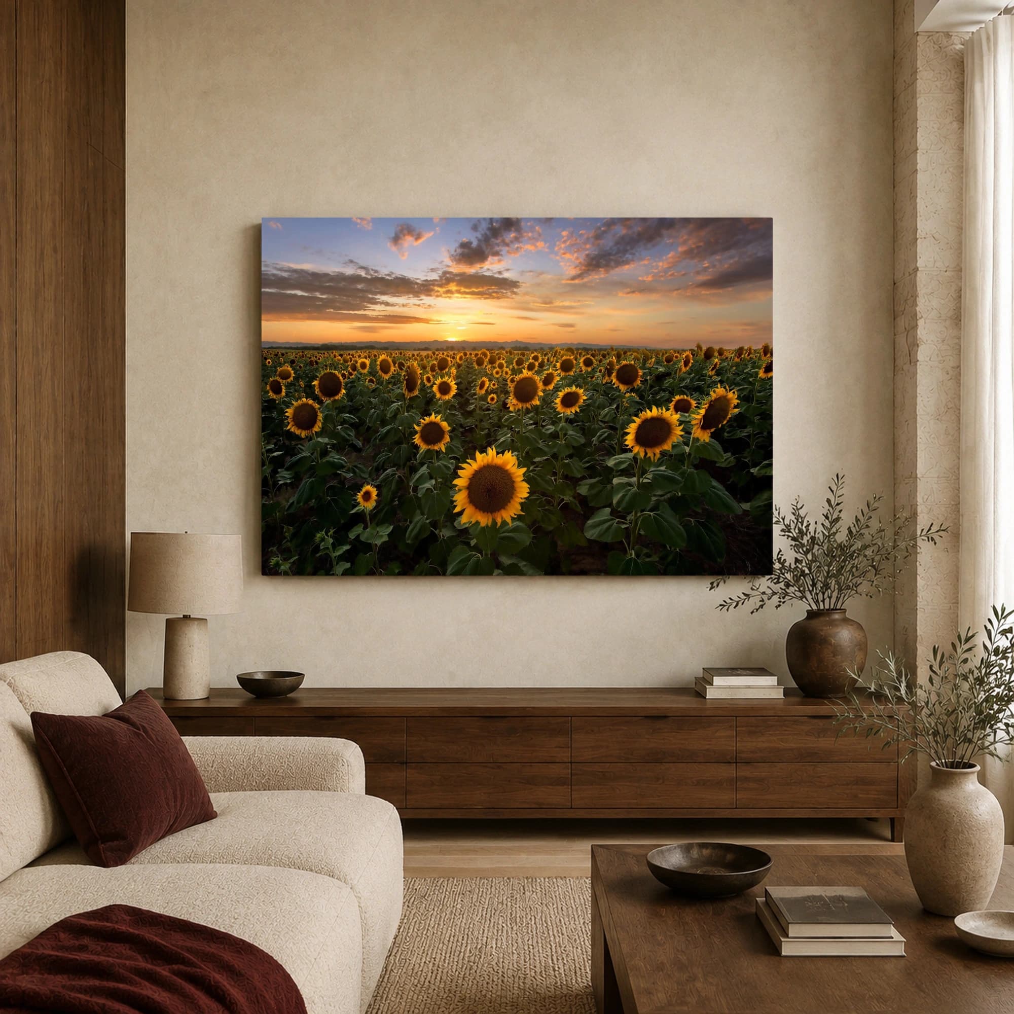 Golden Sunset Over Sunflower Field Canvas Print, view 3