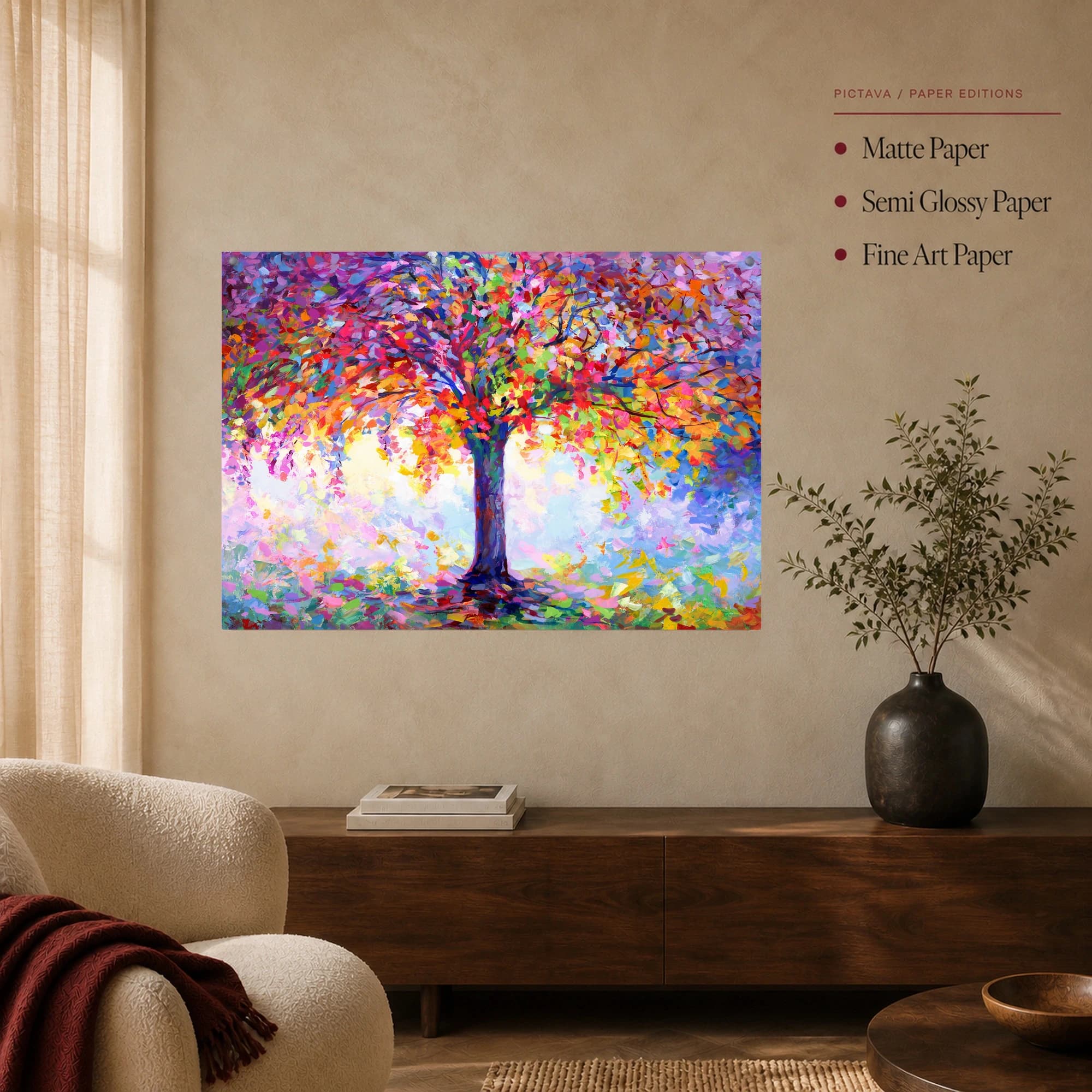 Vibrant Palette Knife Tree Abstract Canvas Print, view 4