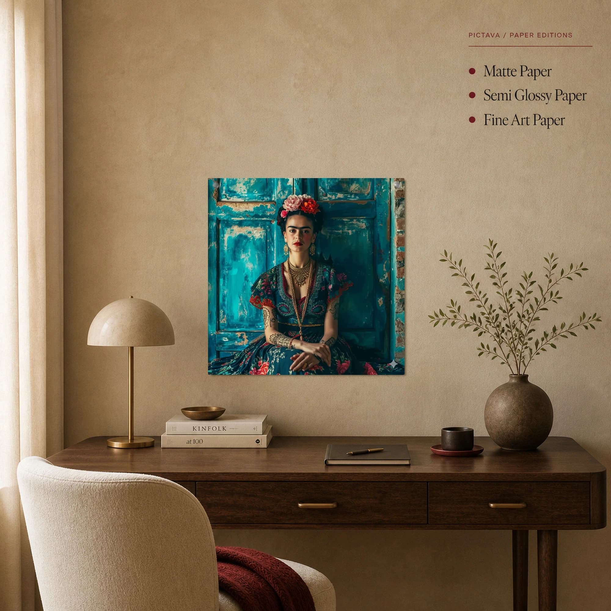Frida Kahlo Teal Door Portrait Canvas Print, view 4