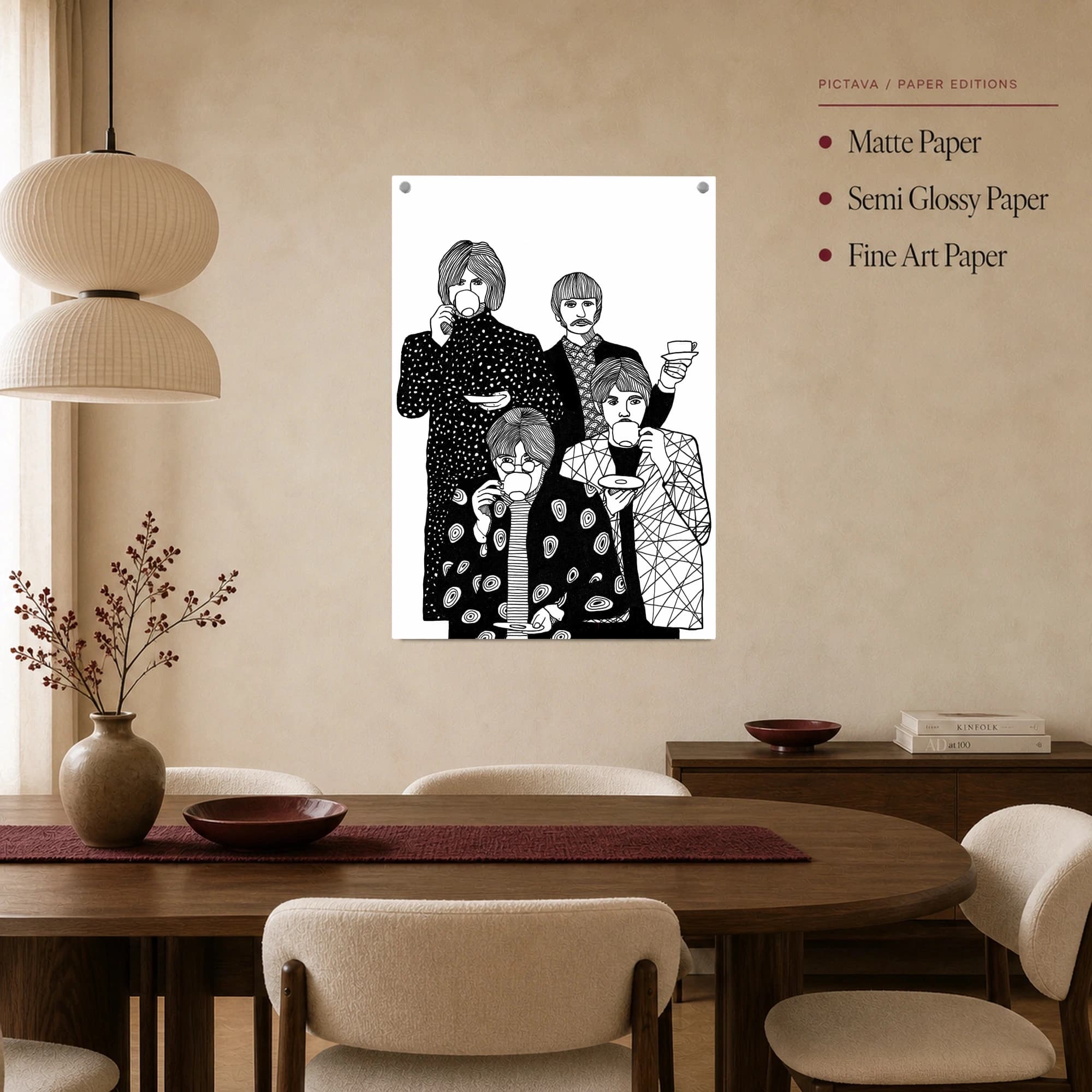 The Beatles Tea Party Black and White Line Art, view 3