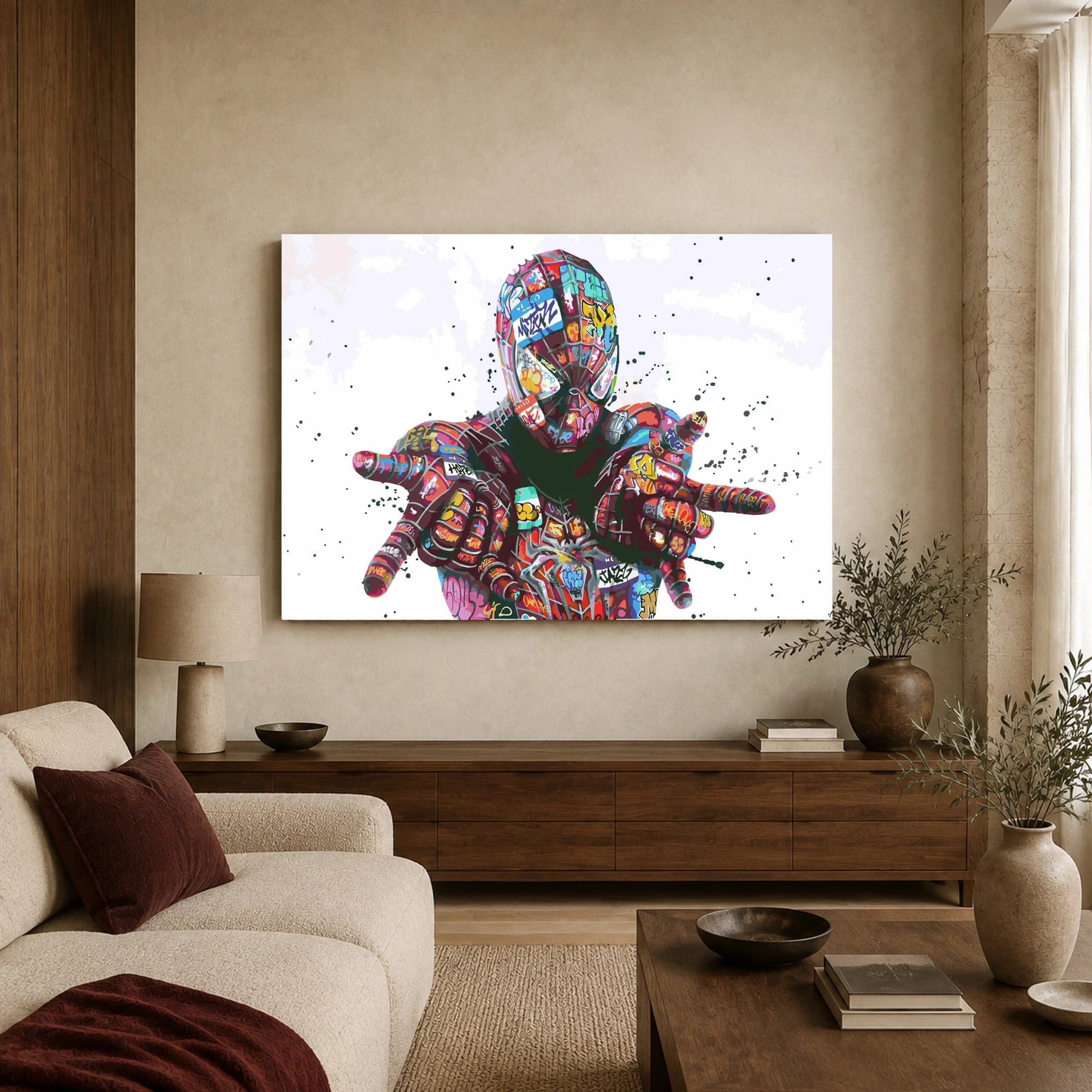 Urban Graffitied Superhero Pop Art Canvas Print, view 2