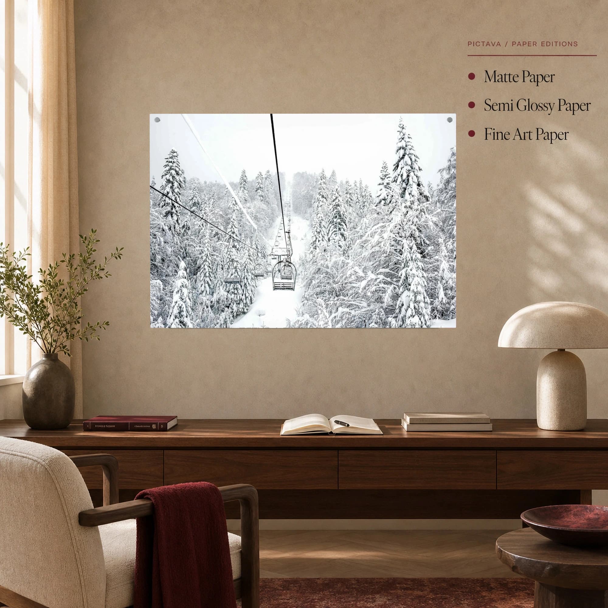 Winter Mountain Ski Lift Forest Wall Art, view 3