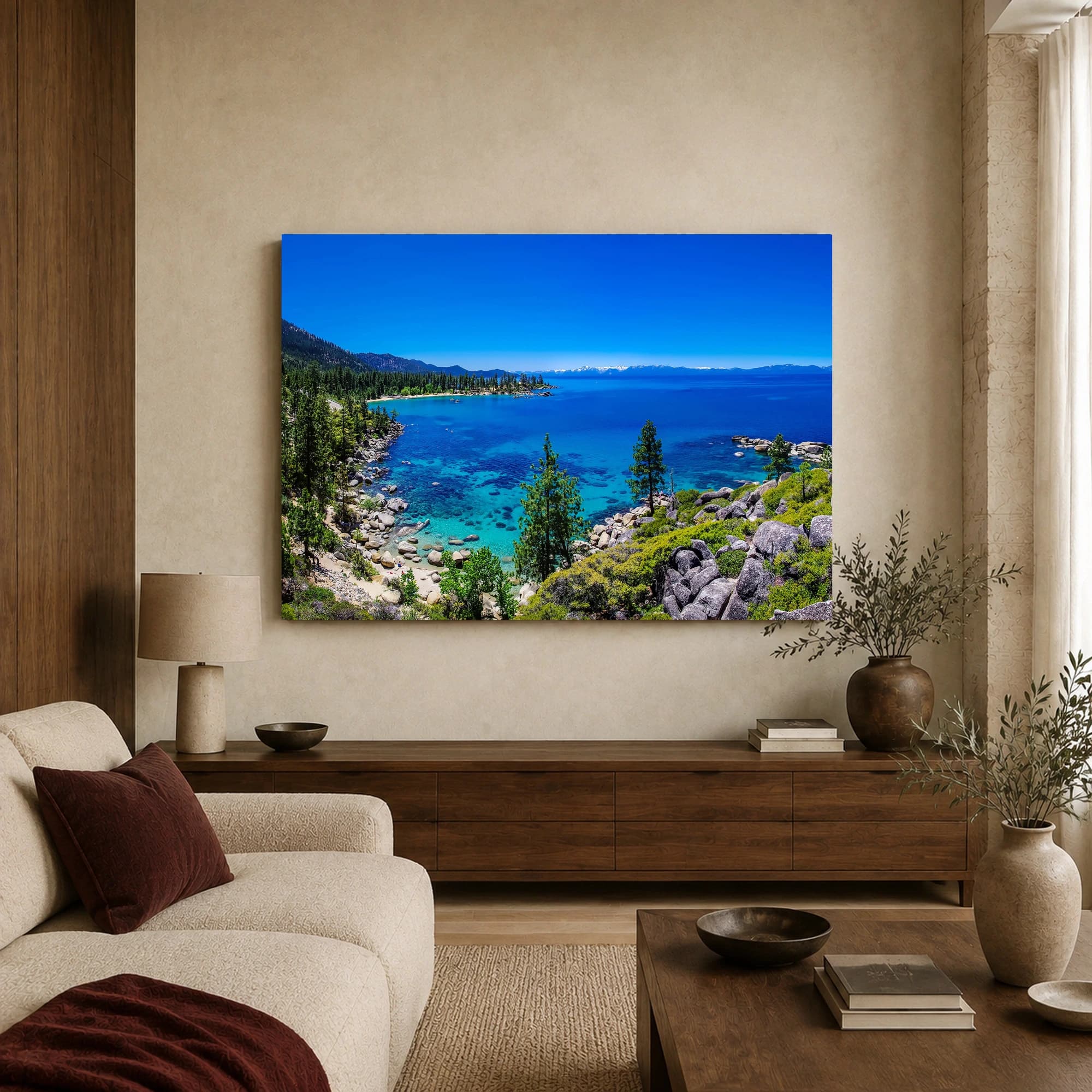 Lake Tahoe Mountain and Crystal Clear Water Landscape Wall Art, view 3