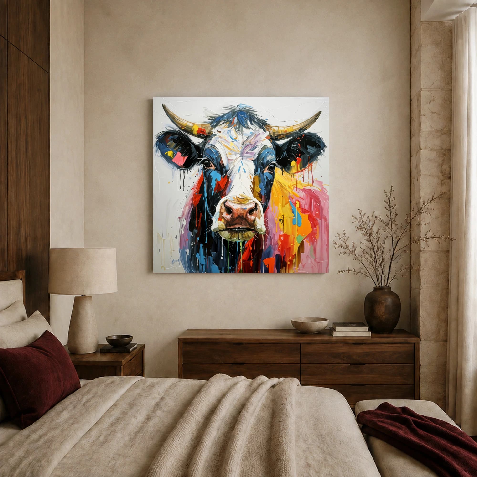 Colorful Abstract Cow Portrait Canvas Print, view 2